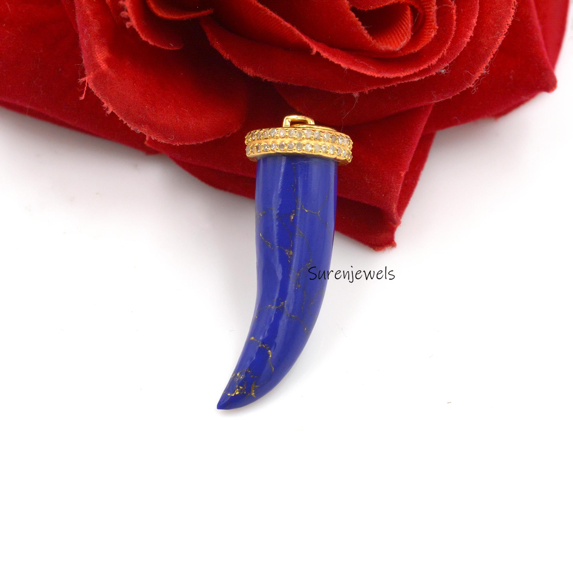 14K Gold Gemstone Horn Pendant: Handmade Italian Cornicello Charm - View 2 - Suren Jewels | SKU: SJP1330-SLYGBODI-25 M