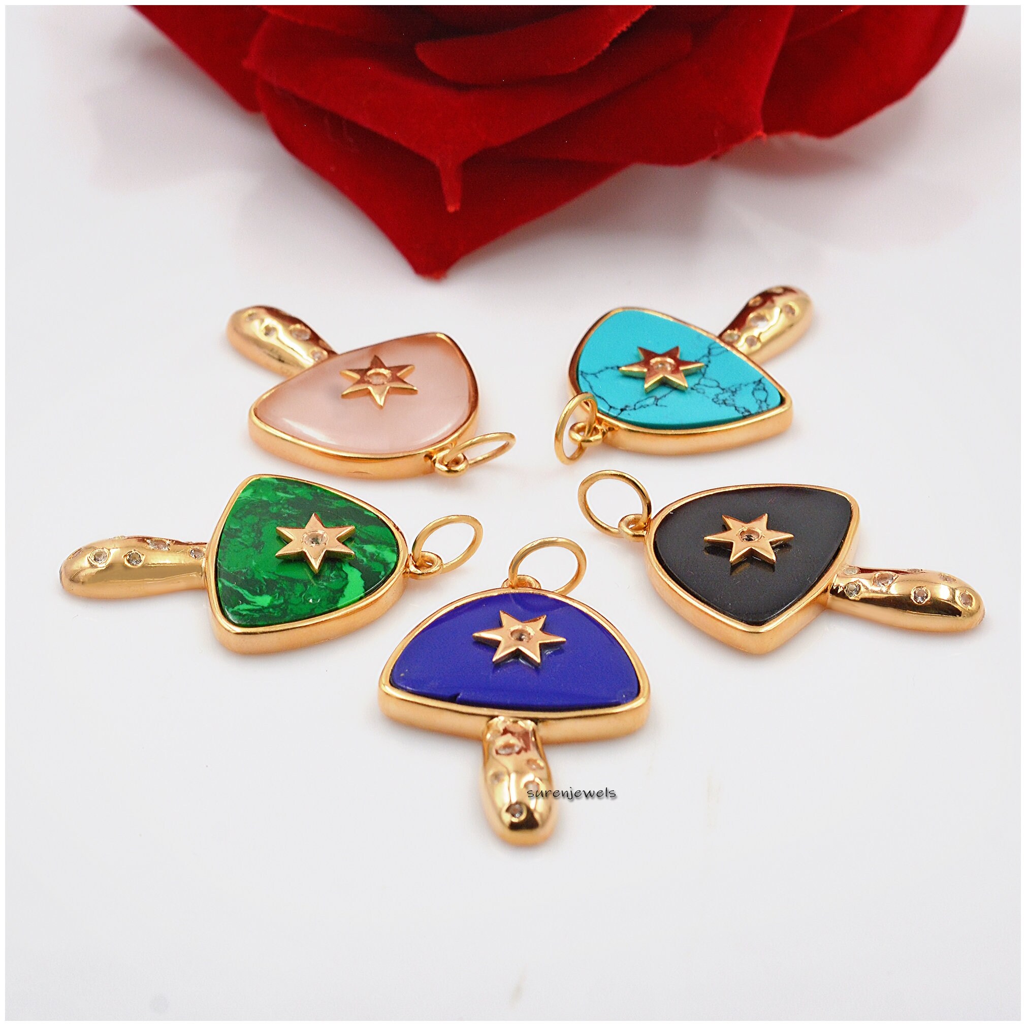 14K Gold Plated Mushroom Pendant: Multi Stone, White Topaz - View 2 - Suren Jewels | SKU: SJM23-SLYGMSWT