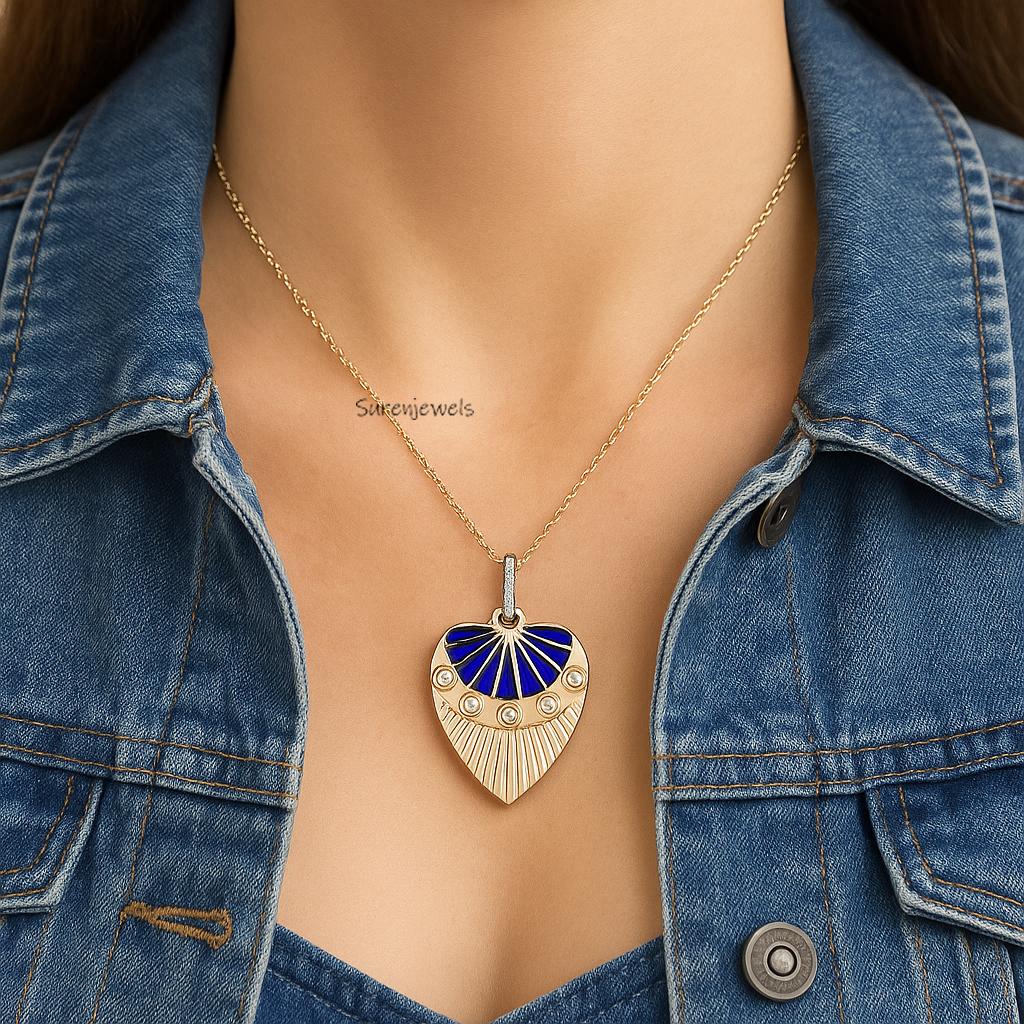 14k Gold Fluted Heart Pendant: Sunburst Style Gemstone - Suren Jewels | SKU: sJP5044-SLYG
