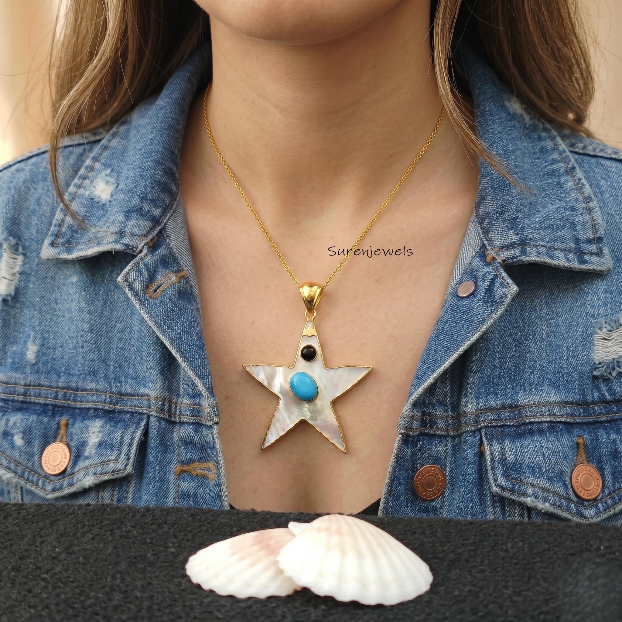 hand Carved 14k Gold Gemstone Star Pendant, Carving handmade Designer Star Jewelry - View 2 - Suren Jewels | SKU: SJP