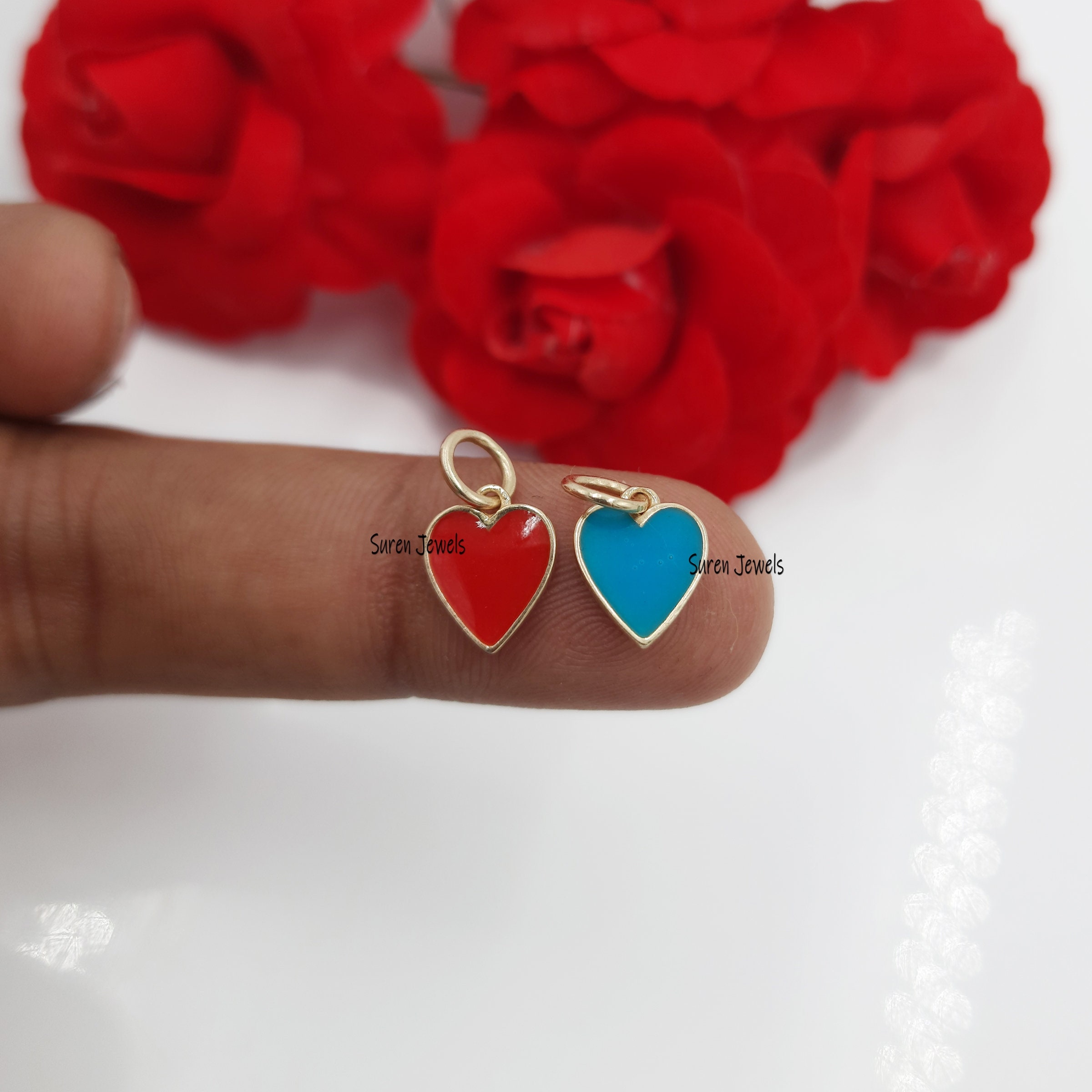 14K Gold Enamel Heart Charm: Mini Pendant (15*9 MM) - View 3 - Suren Jewels | SKU: SJP507