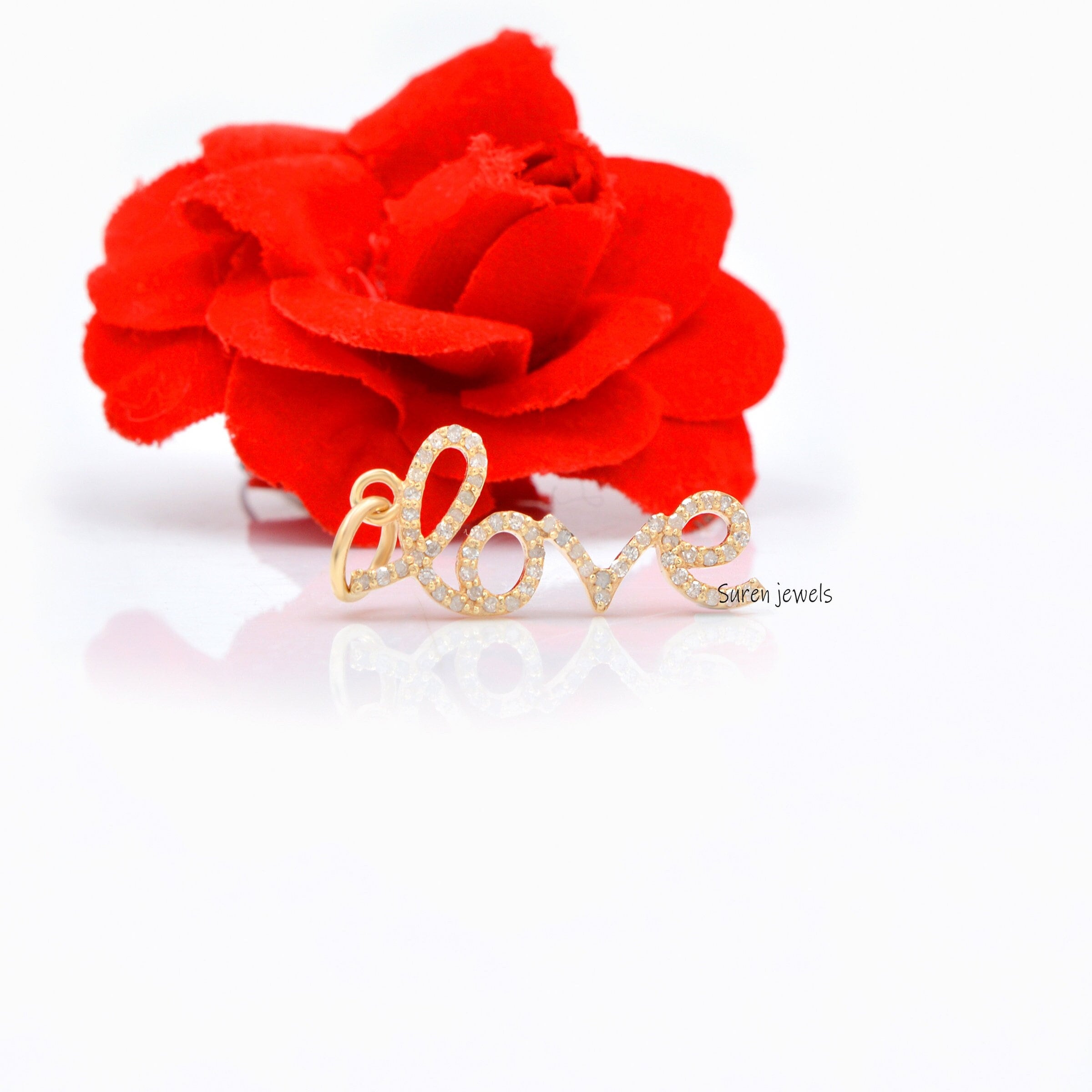 14K Diamond Love Charm Pendant - Suren Jewels | SKU: SJP577-SLYGDI