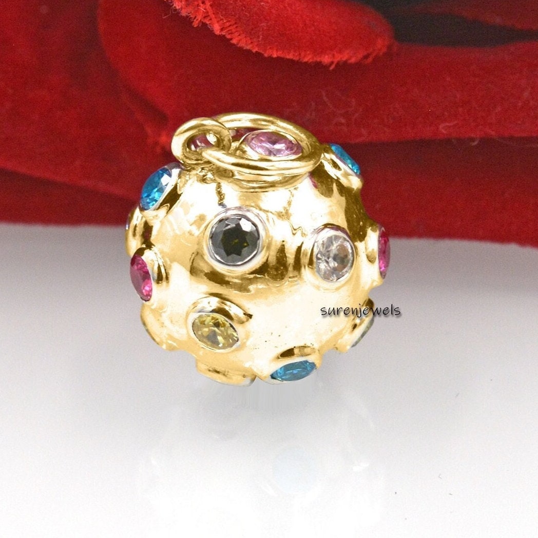 14k Gold Gemstone Ball Pendant: Diamond Star Design, Handmade - View 5 - Suren Jewels | SKU: SJP1488-SLNSMT-25M