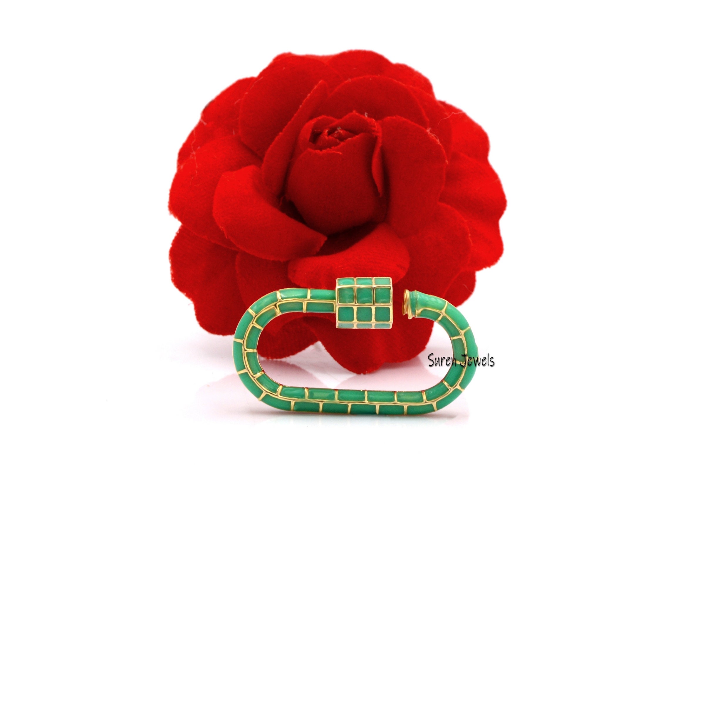 14K Solid Gold Enamel Carabiner Lock: Designer Jewelry Finding - View 5 - Suren Jewels | SKU: SJC18-