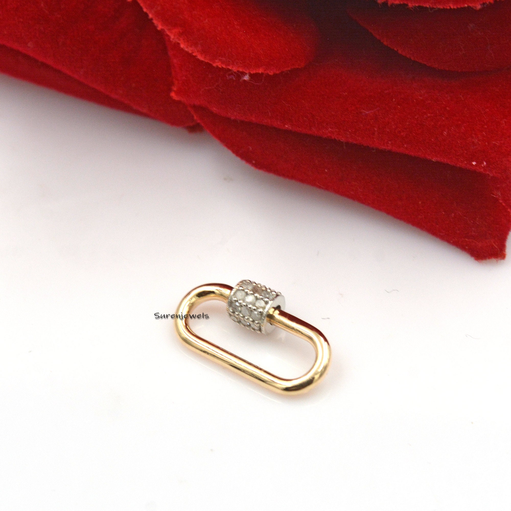 Two Tone Diamond Carabiner Lock - View 4 - Suren Jewels | SKU: SJC131