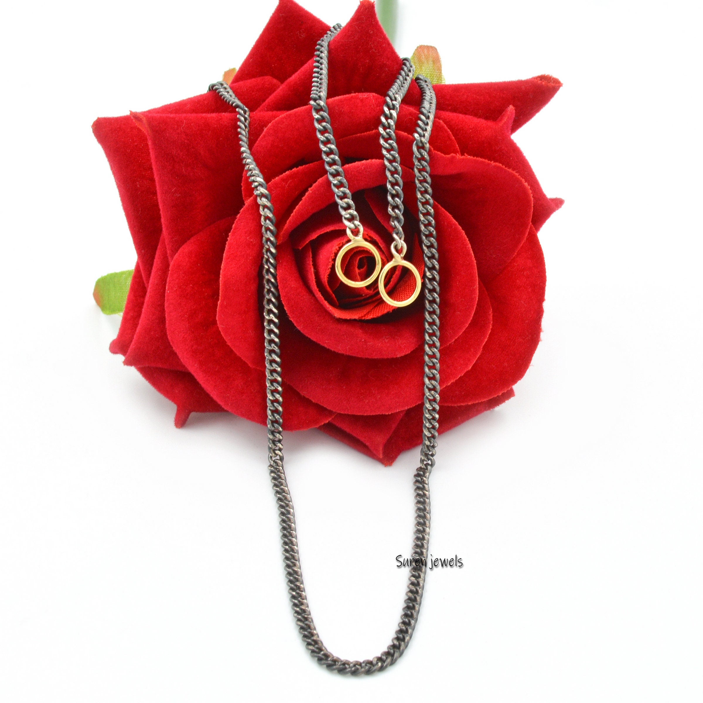 Handmade 925 Silver Curb Chain Necklace with Carabiner Lock - Suren Jewels | SKU: SJN234/ G17-SLOX