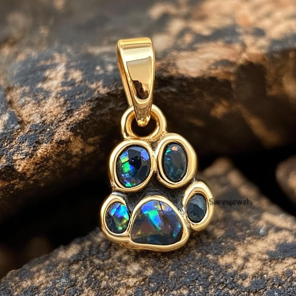 14k Gold Fire Opal Dog Paw Print Pendant - View 2 - Suren Jewels | SKU: SJP,SJP4744-SLYGEOOP-20M