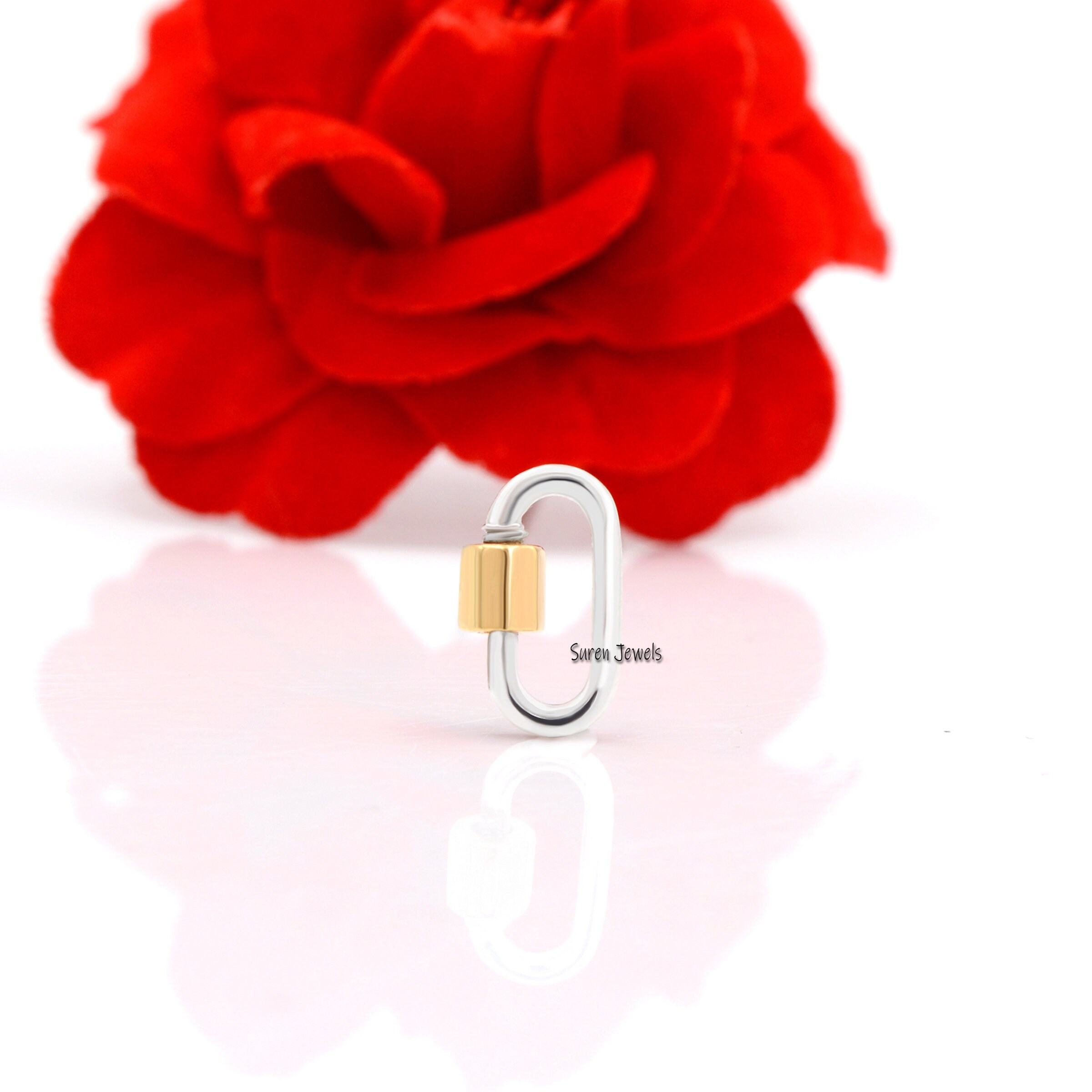 925 Silver Two Tone Carabiner Lock: Solid Silver Pendant - View 3 - Suren Jewels | SKU: SJC130-SLNSYG-25M