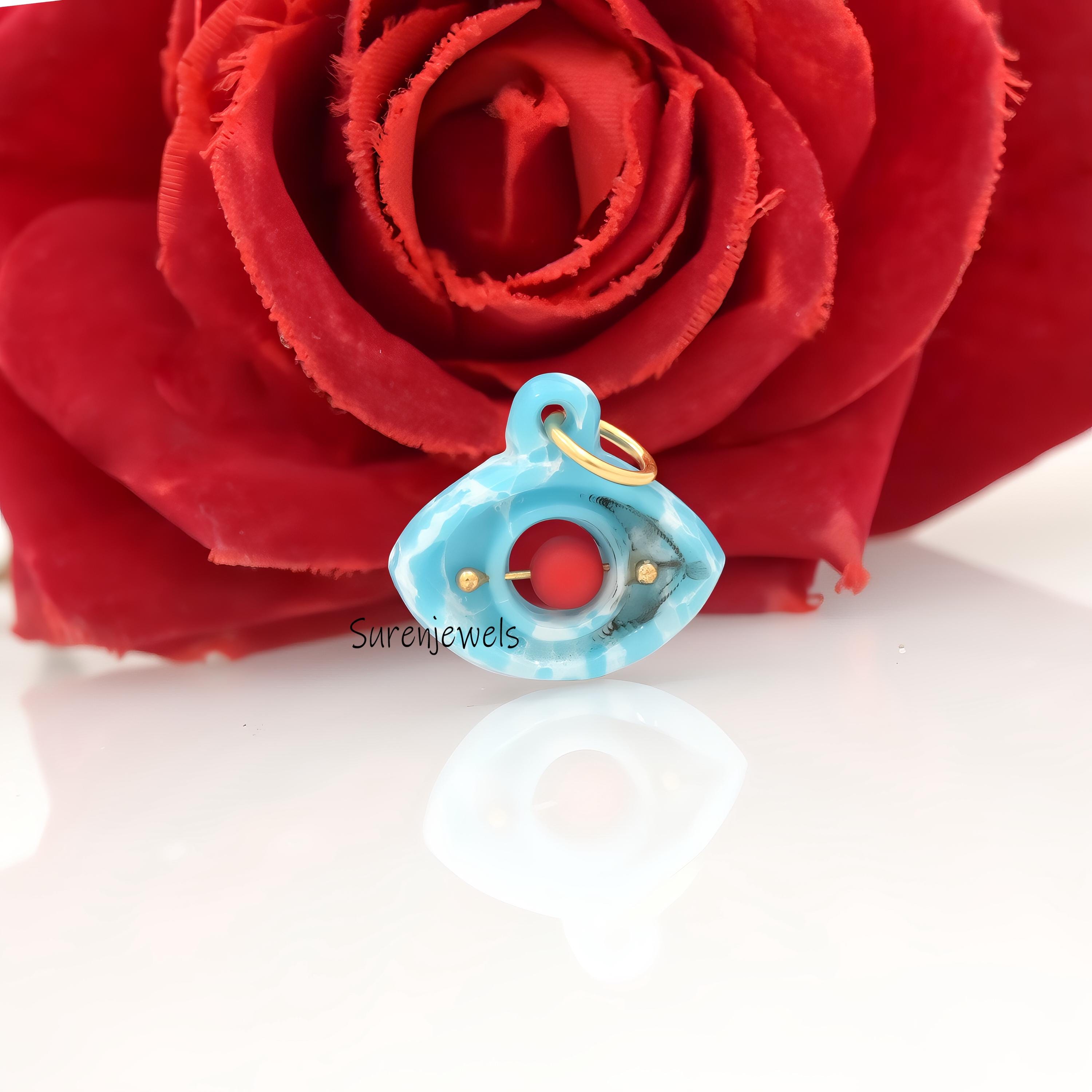 Hand Carved 14k Gold Gemstone Evil Eye Pendant - Suren Jewels | SKU: SJP1477-14KYGLPZCR