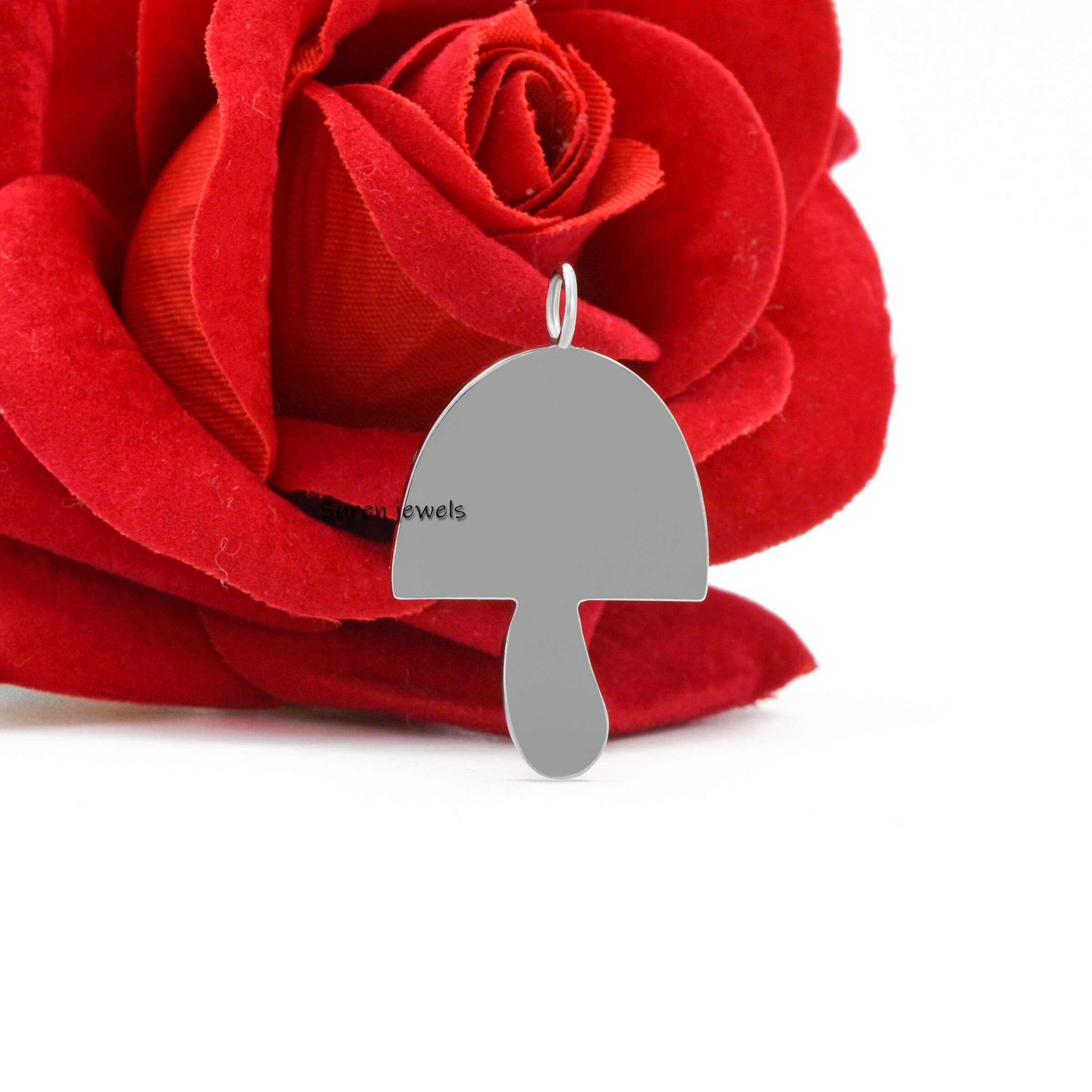 14k Gold Enamel Mushroom Pendant: Gemstone Charm (35x20 mm) - View 6 - Suren Jewels | SKU: SJM30