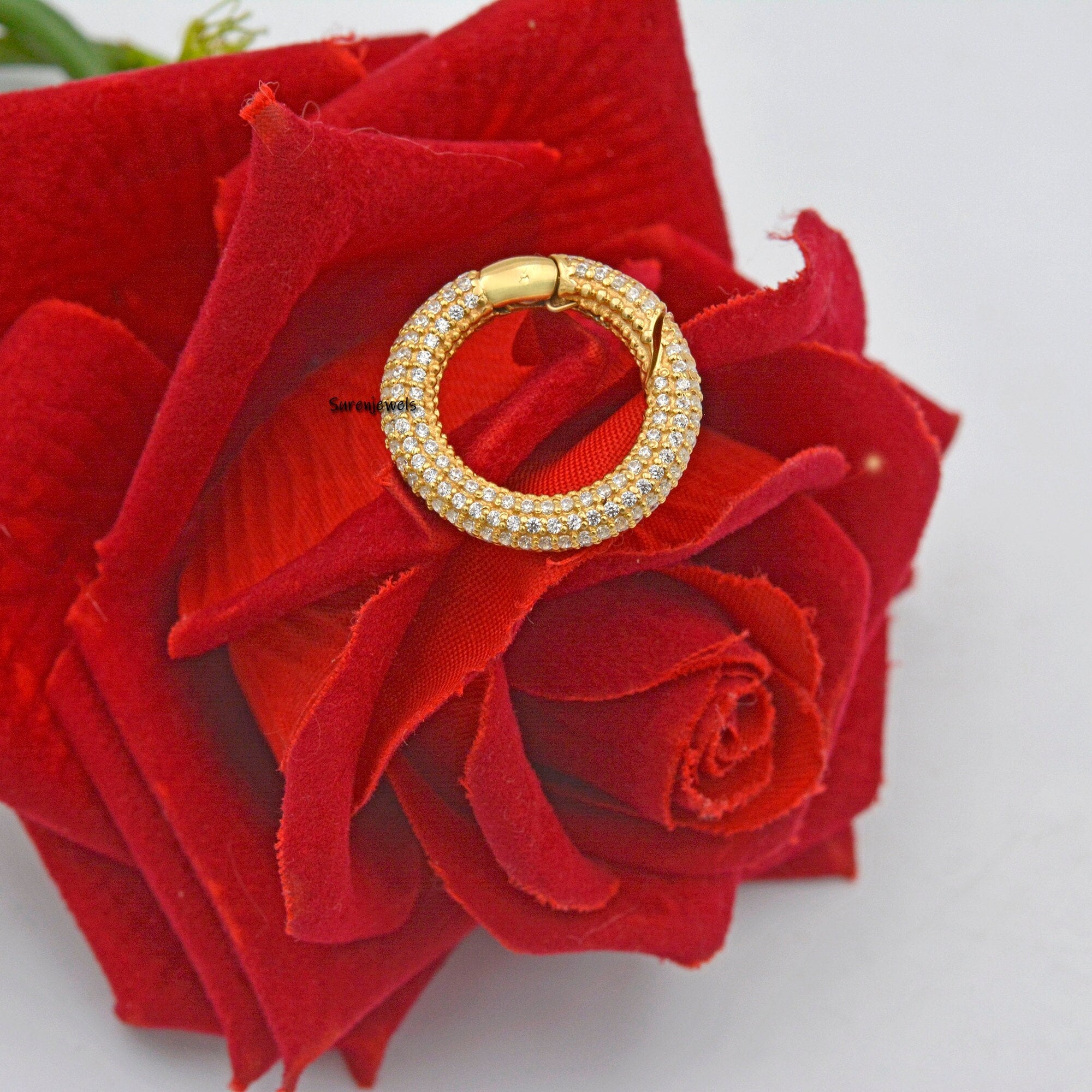 14k Gold Diamond Push Lock: Pave Charm Holder Enhancer - View 2 - Suren Jewels | SKU: SJP1123-SLYGCZ-15M