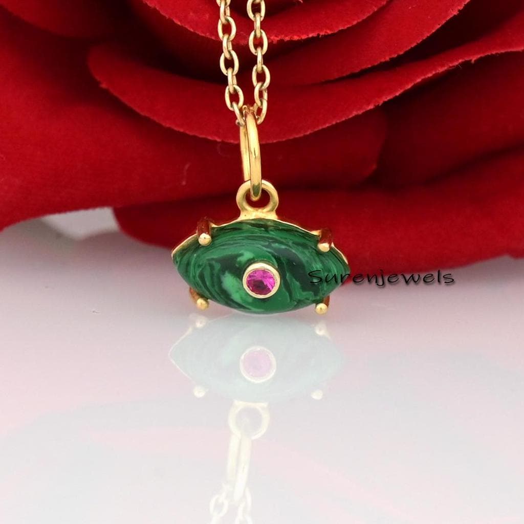 Hand Carved 14k Gold Gemstone Evil Eye Pendant, Carving Jewelry - View 2 - Suren Jewels | SKU: SJP1156