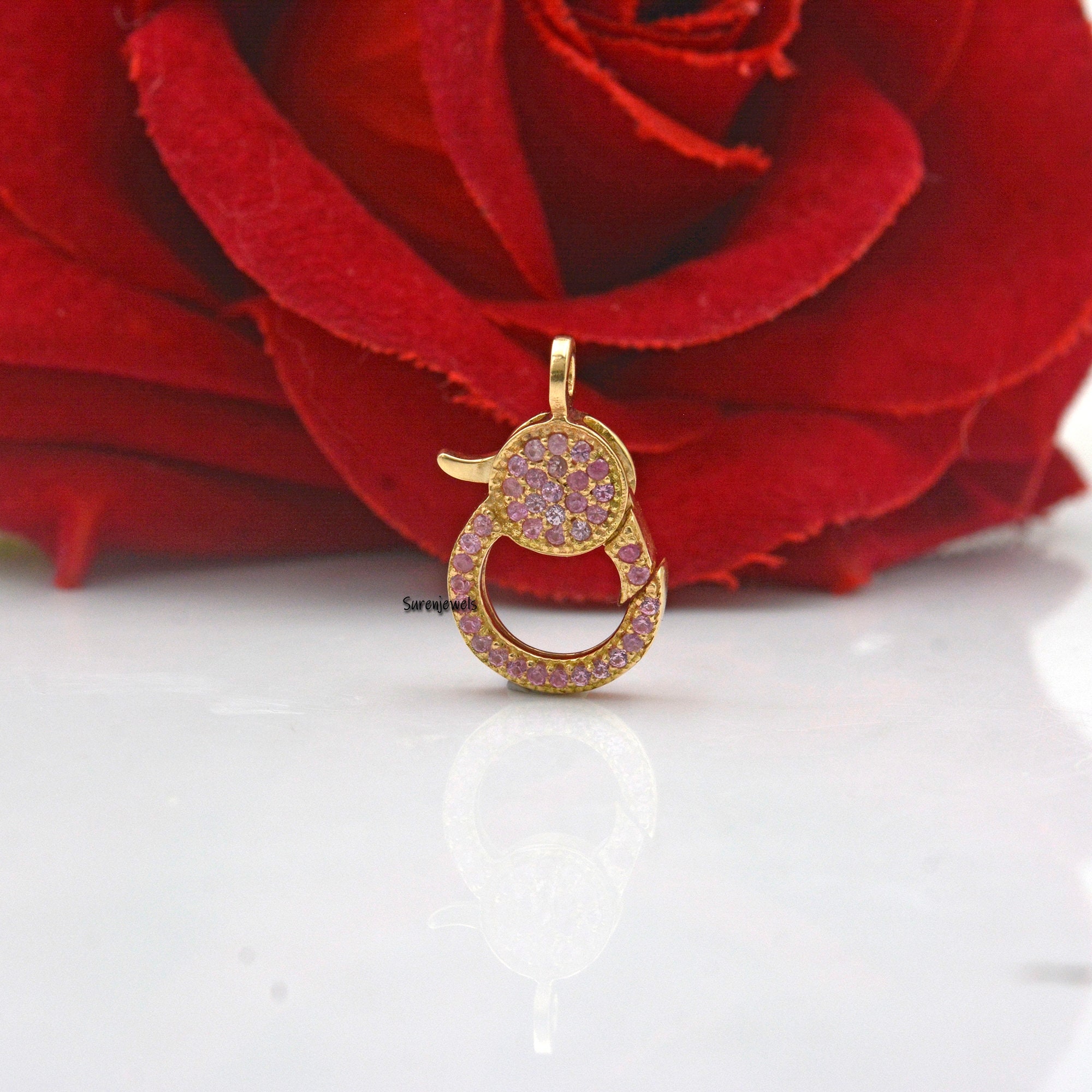 14K Gold Pave Diamond Lobster Lock Clasp (19x11 MM) - View 3 - Suren Jewels | SKU: SJF93-SLYGDI