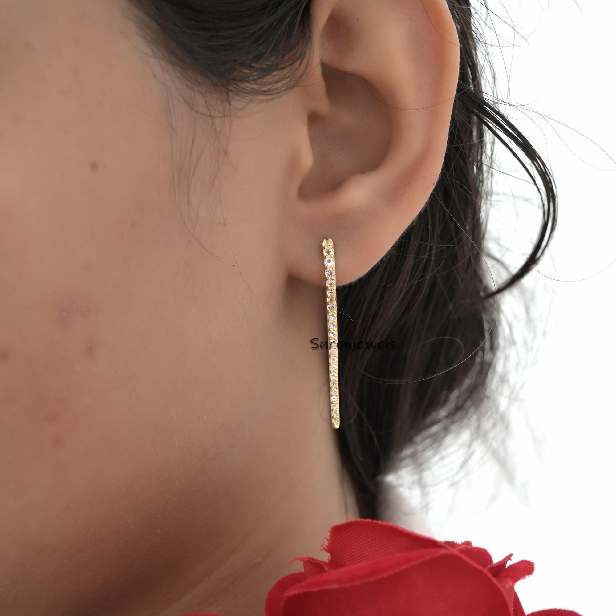 14k Gold Diamond Dagger Huggies Earrings, Spike Drop Earrings - View 3 - Suren Jewels | SKU: SJE1597