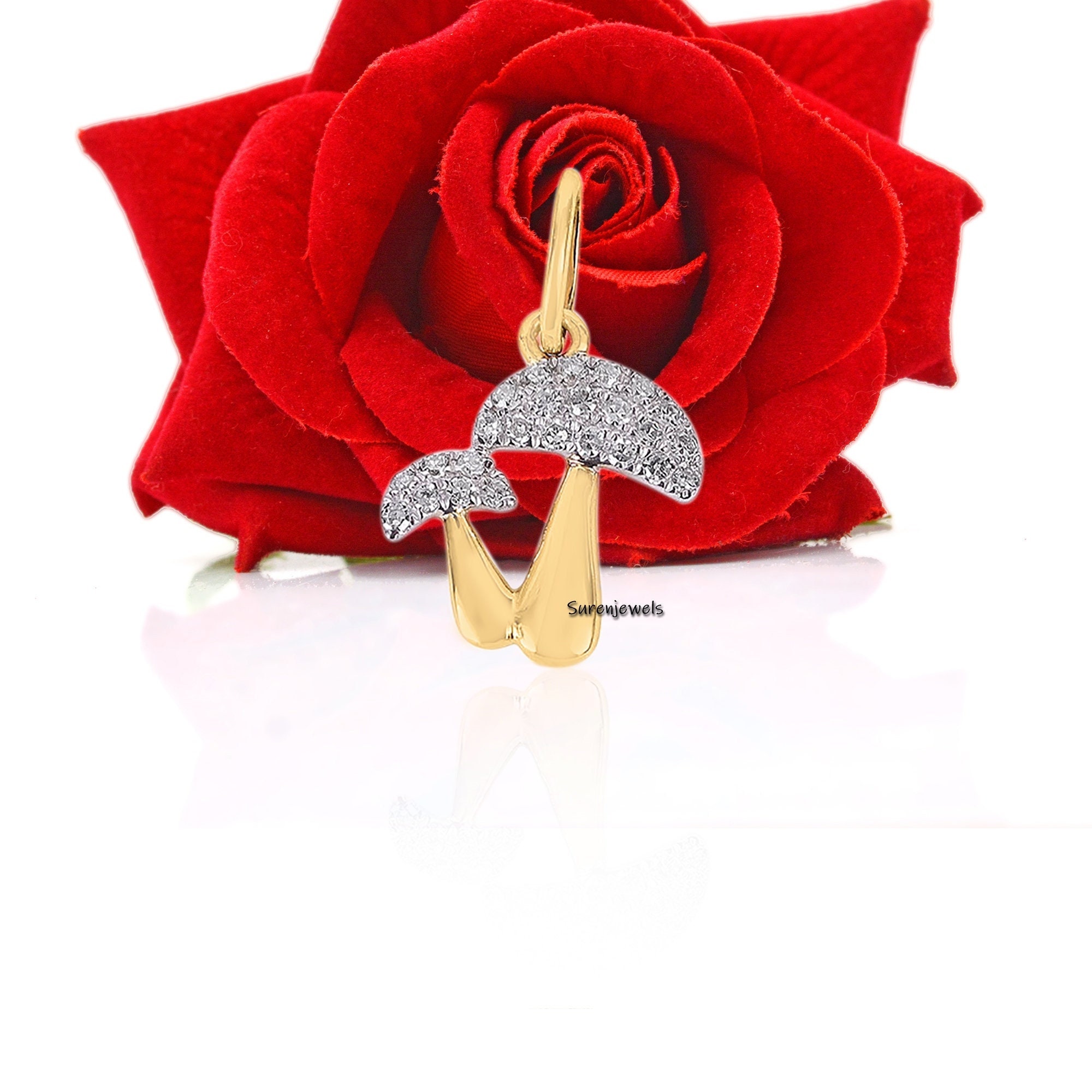 14K Gold Diamond Mushroom Pendant: Pave Magic Jewelry - View 6 - Suren Jewels | SKU: SJP1264-SLYGDI