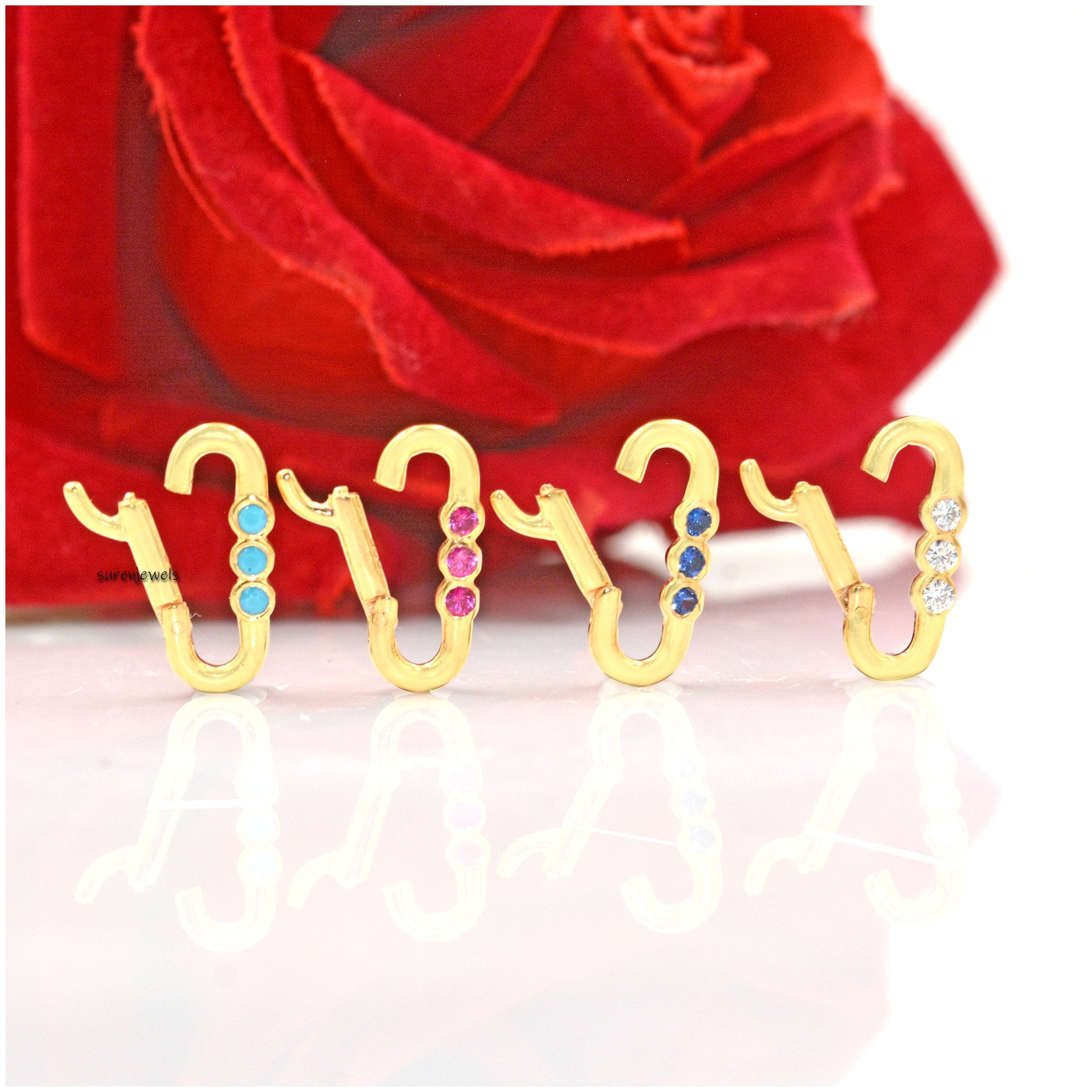 14K Solid Gold Charm Holder: Turquoise & Diamond Enhancer Lock - View 2 - Suren Jewels | SKU: SJP1186-SLRGDI-16M