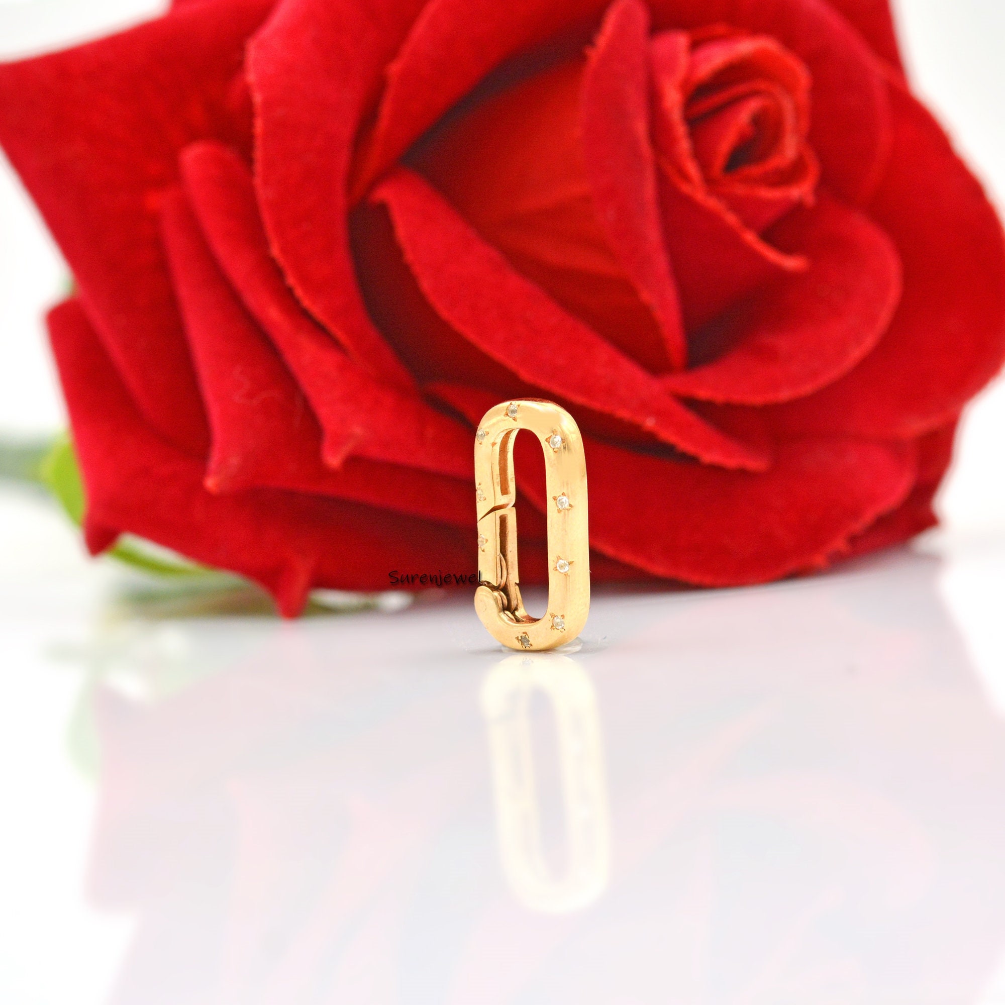 14k Solid Gold Diamond Enhancer: Pave Diamond Charm Holder Lock - View 4 - Suren Jewels | SKU: SJP807-