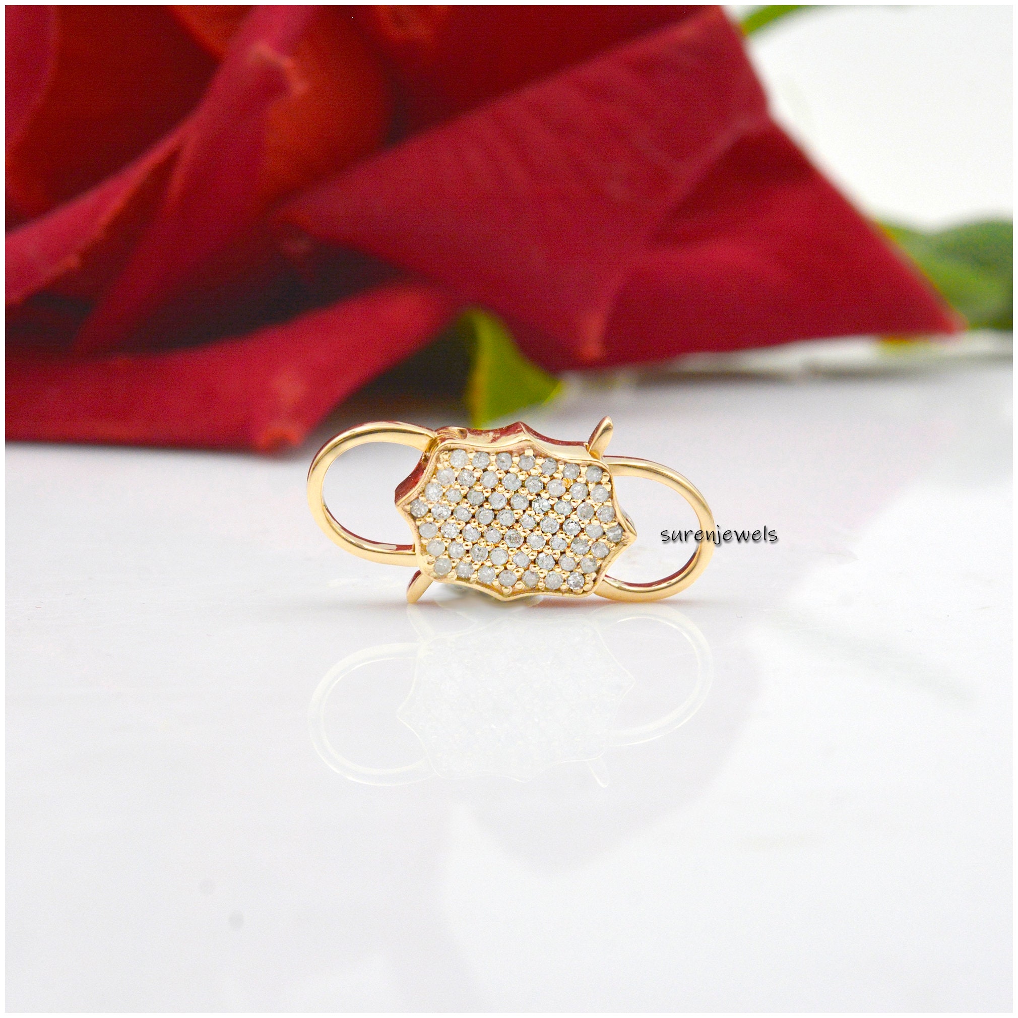 Handmade Pave Diamond Padlock: 925 Silver Yellow Gold Plated Connector - View 2 - Suren Jewels | SKU: SJP33-SLYGDI-N47-18I