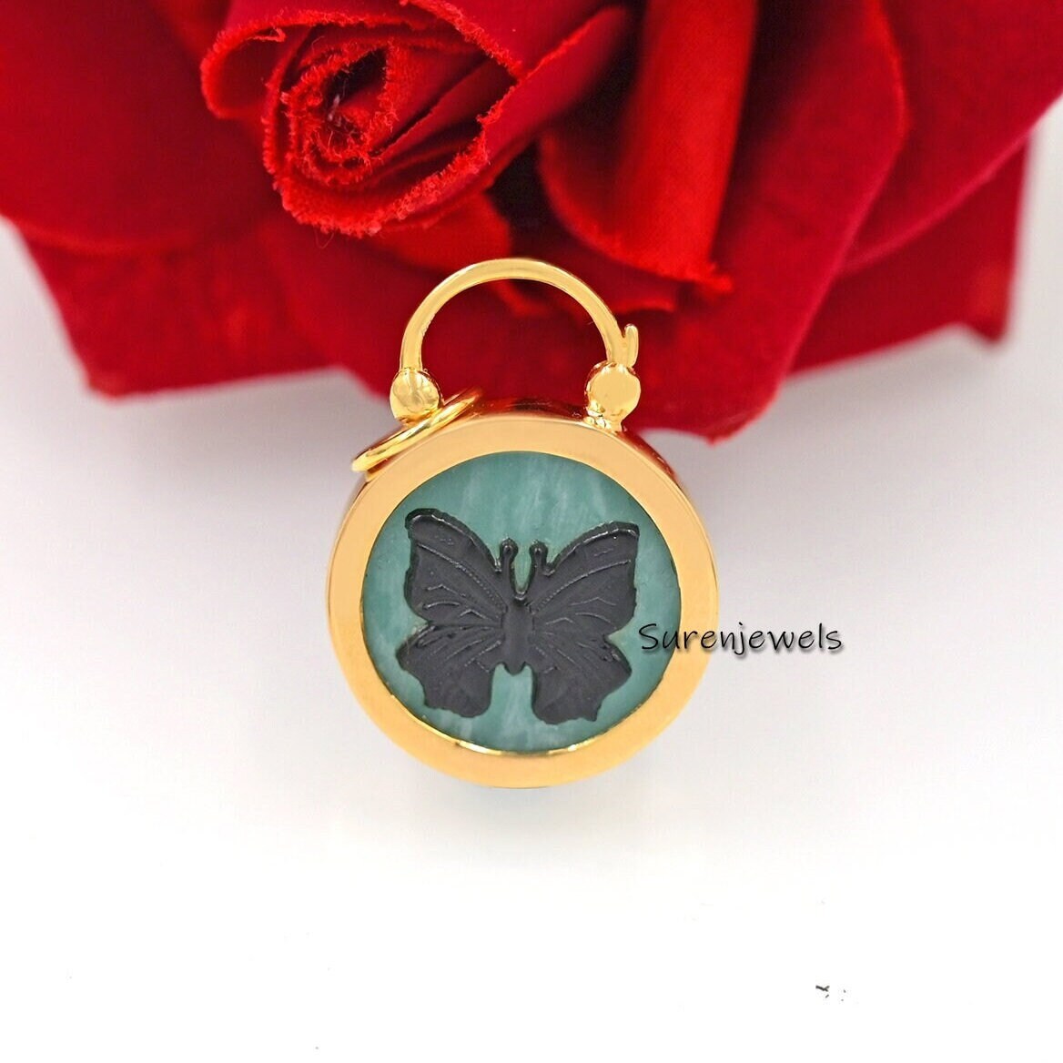 Gemstone Padlock Pendant, Handmade Designer Padlock - Suren Jewels | SKU: SJP1624-SLYGAZ-35M