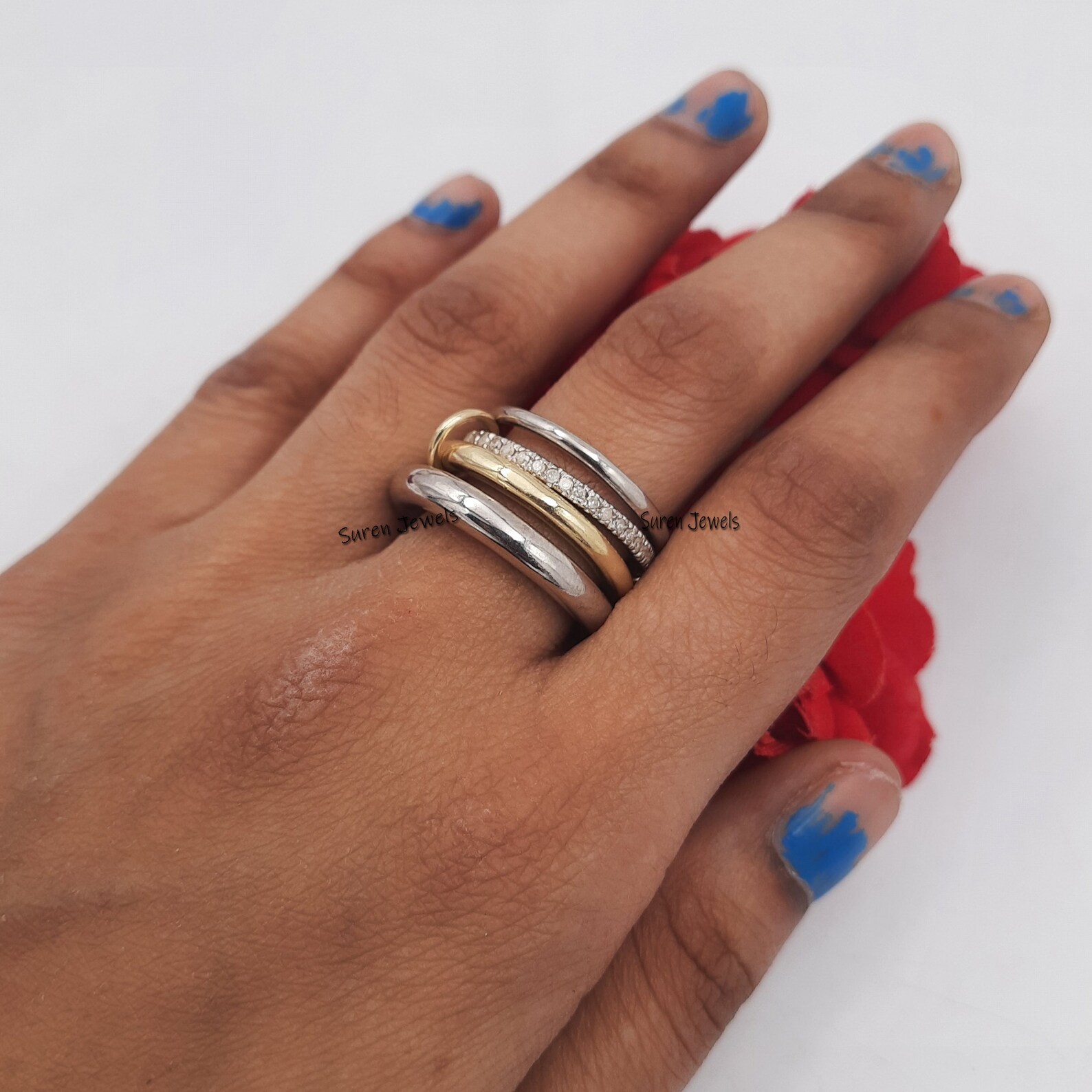 Solid 925 Sterling Silver Connector Band Ring Jewelry diamond Etsy