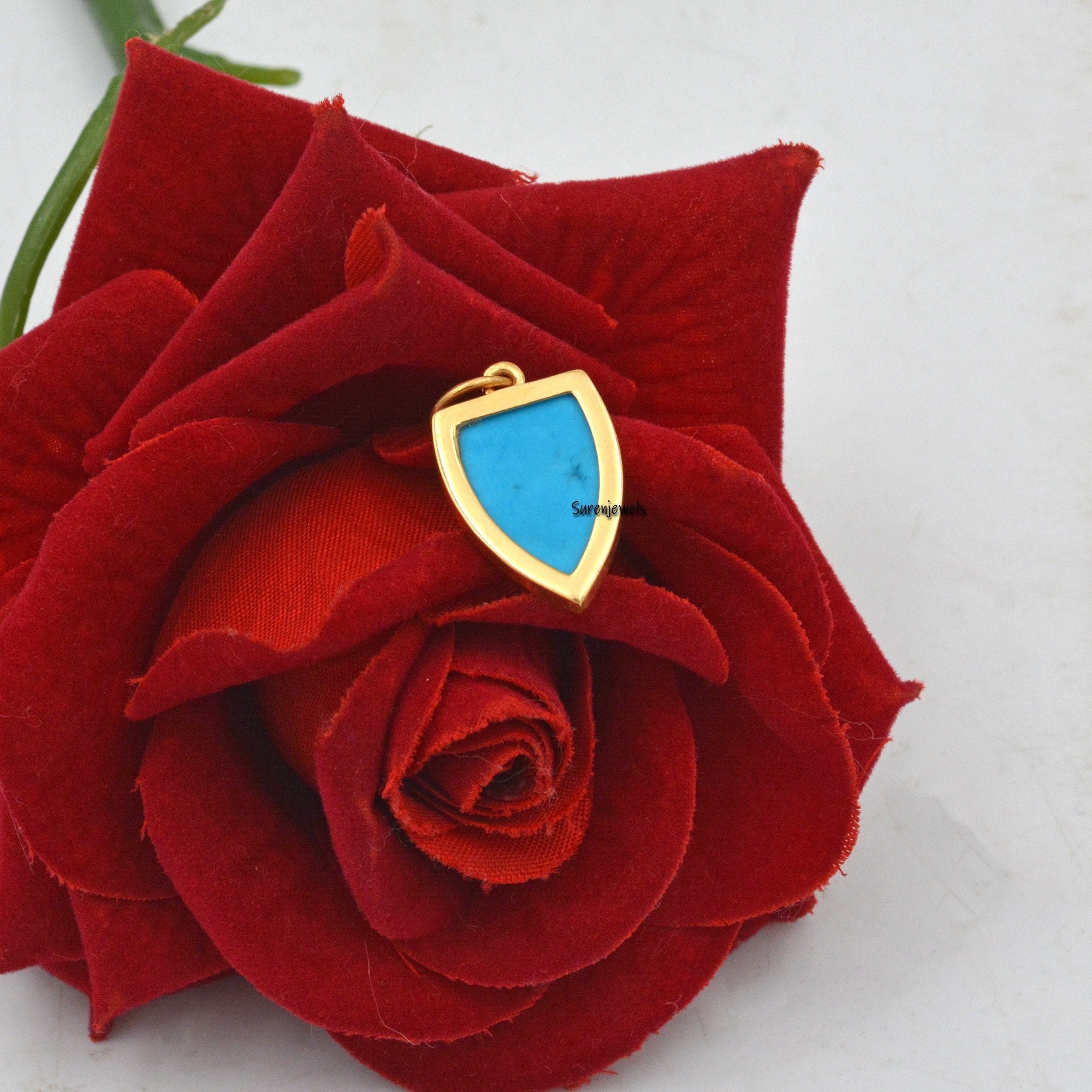 925 Silver Shield Pendant: Handmade Gemstone Lapis Paladin - View 6 - Suren Jewels | SKU: SJP1058-SLYGTQWT-25mm