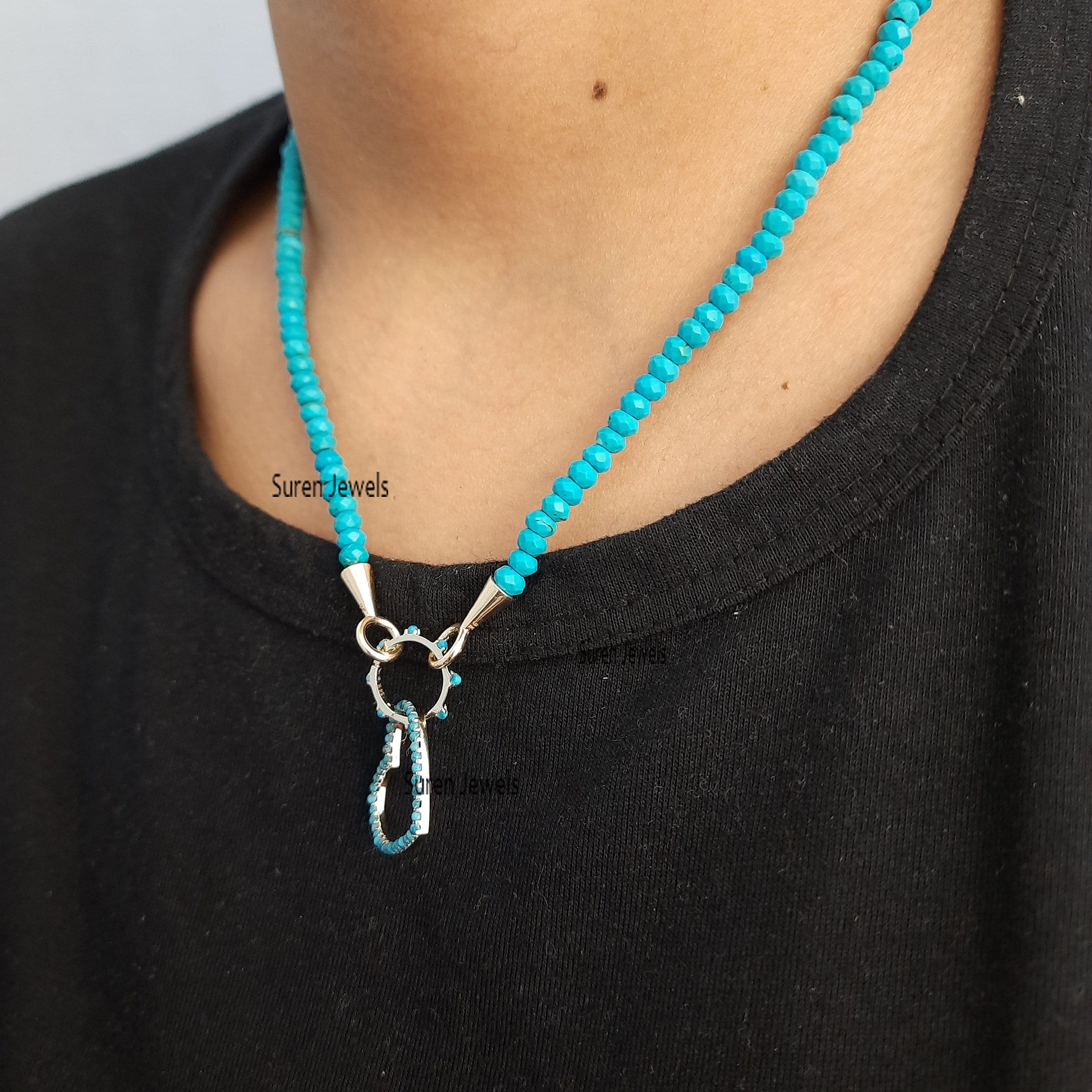 14K Gold Turquoise Heart Necklace: Dainty Charm Pendant - View 5 - Suren Jewels | SKU: MJN247-14KYGTQ-16I