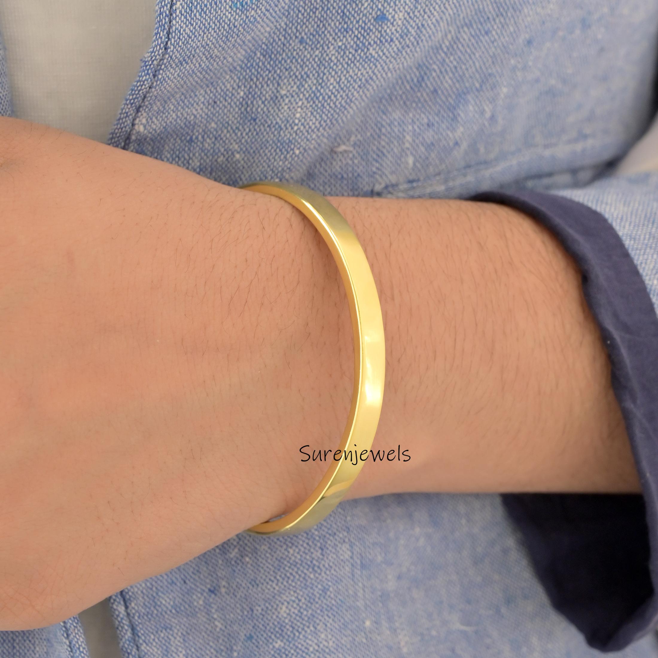 Solid 14k Gold Hinged Bangle Bracelet, Handmade - View 5 - Suren Jewels | SKU: SJB350-SLYG-7I
