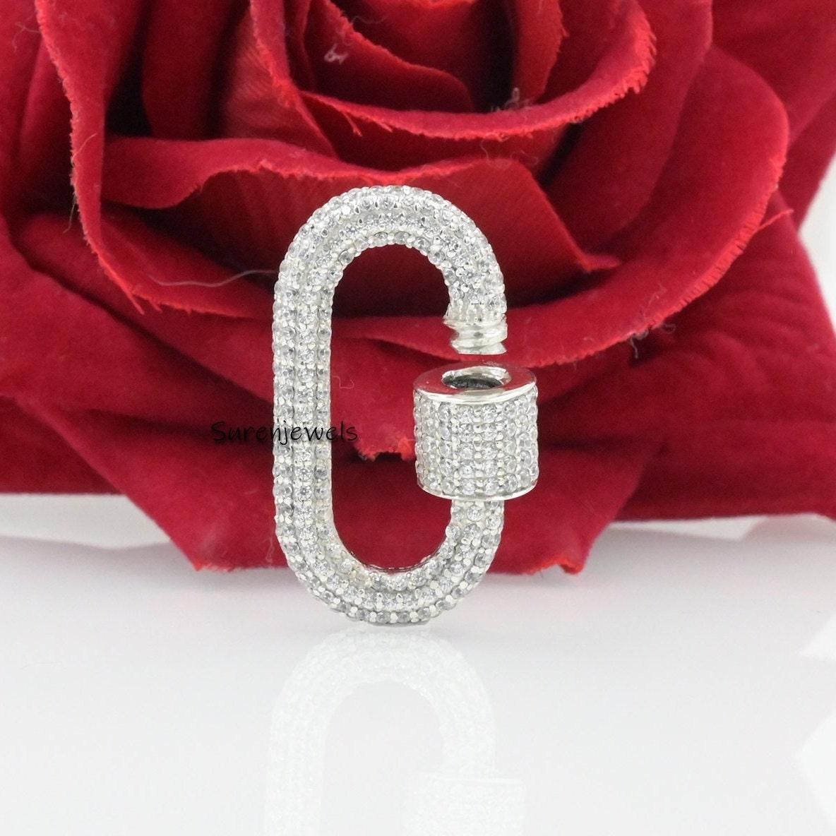 14K Gold Diamond Carabiner Lock: Full Pave Oval Pendant - Suren Jewels | SKU: SJC10A-SLWGPSP-25M