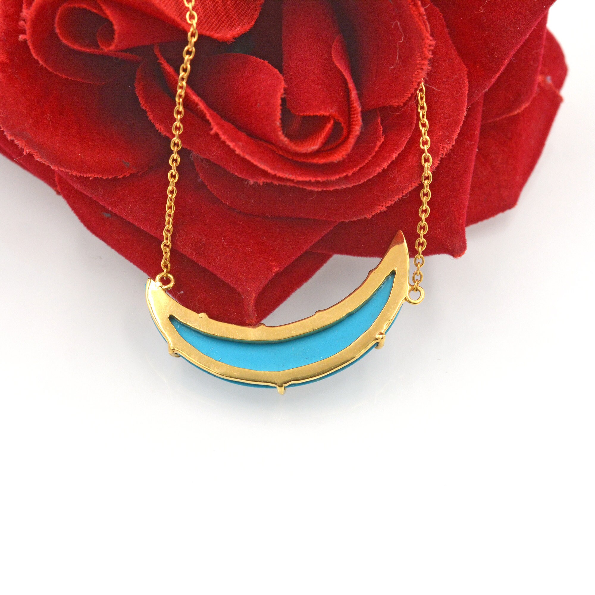 14k Gold Plated Turquoise Moon Pendant Necklace: Gemstone Jewelry - View 5 - Suren Jewels | SKU: SJN693-SLNSDIMK-18I