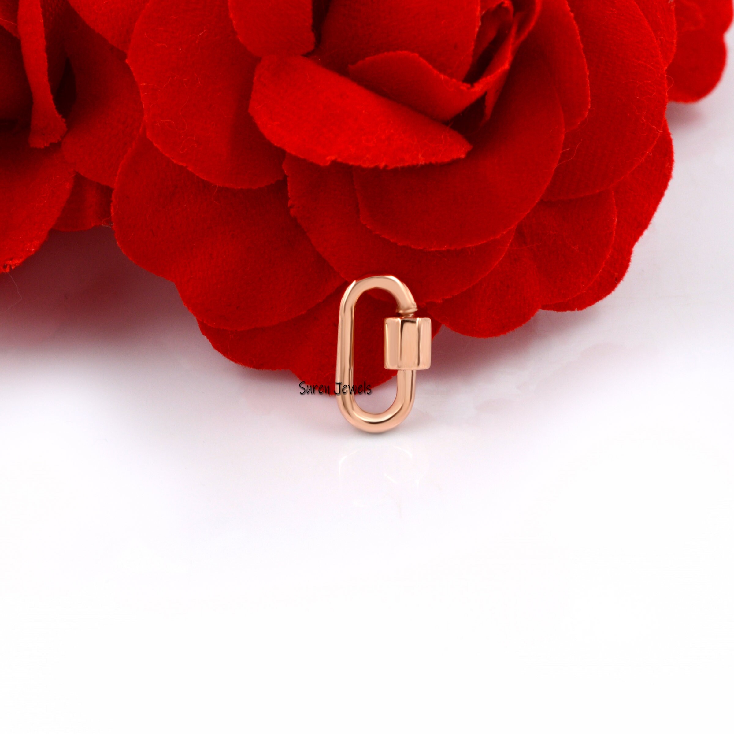 14k Gold Plated 925 Silver Carabiner Lock: Oval Jewelry Clasp - View 5 - Suren Jewels | SKU: SJC130-SLYG-10M