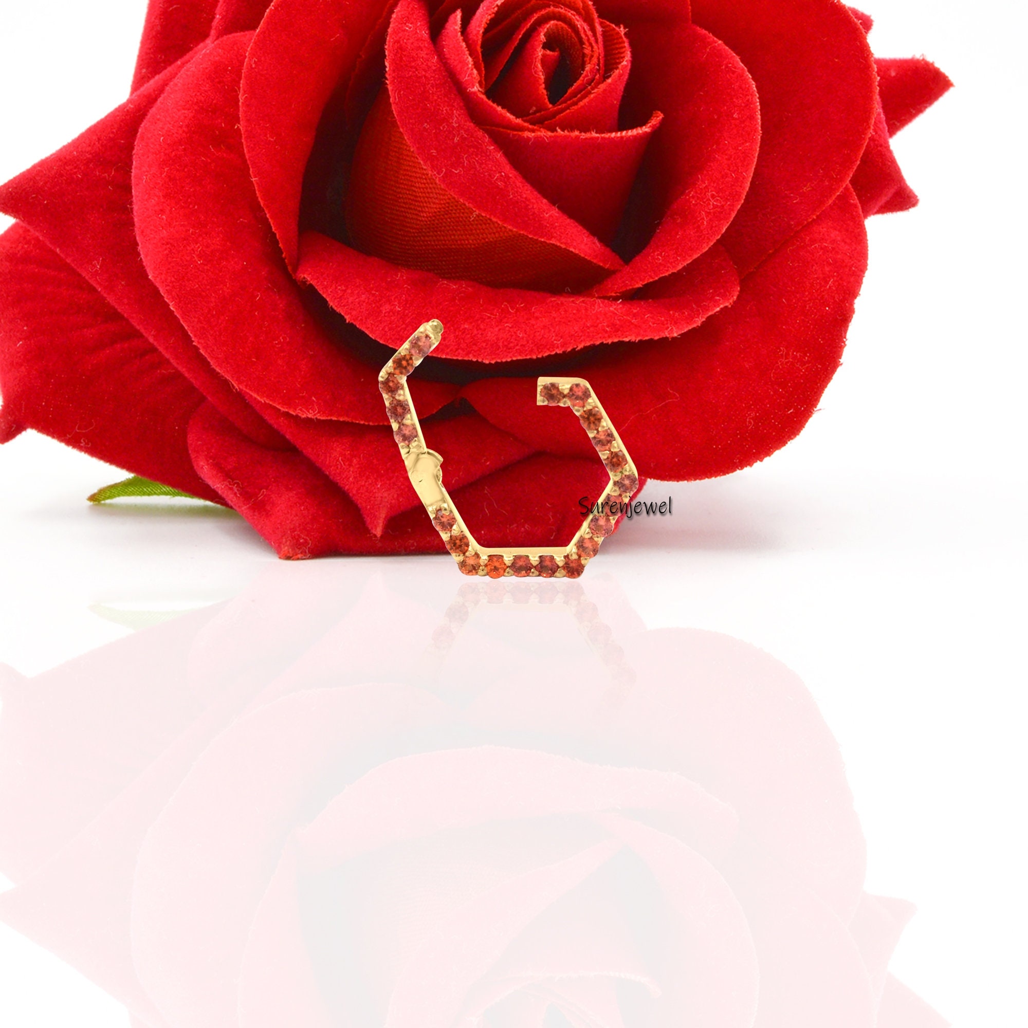 14K Gold Hexagon Charm Holder: Gemstone Push Lock Connector - View 6 - Suren Jewels | SKU: SJP691-14KYGDI