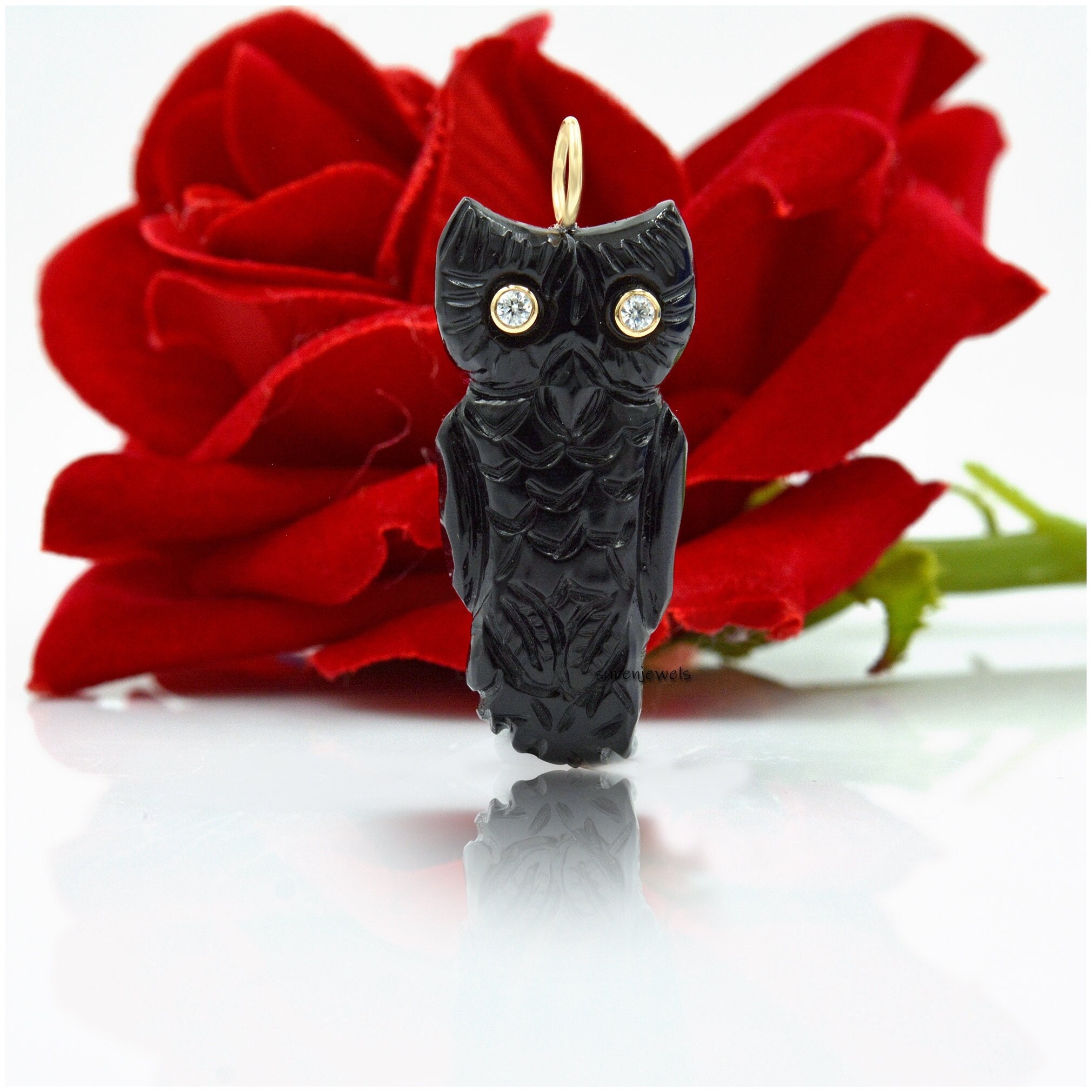 Carved Gemstone Owl Pendant: Labradorite Mughal Charm - Suren Jewels | SKU: SJP1219-SLYGLBWT-50M