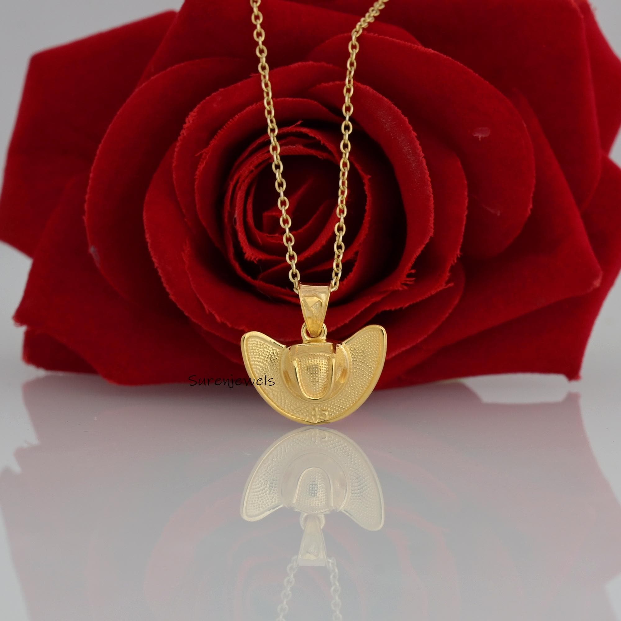 14k Gold 3D Cowboy Hat Charm Pendant (20mm) - View 2 - Suren Jewels | SKU: SJP3371