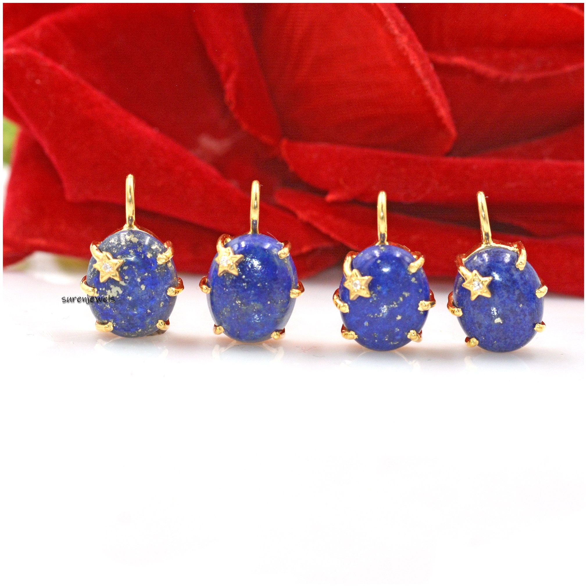 925 Silver Lapis North Star Pendant: Moissanite Starburst - View 2 - Suren Jewels | SKU: SJP1393-SLYGLPZMN