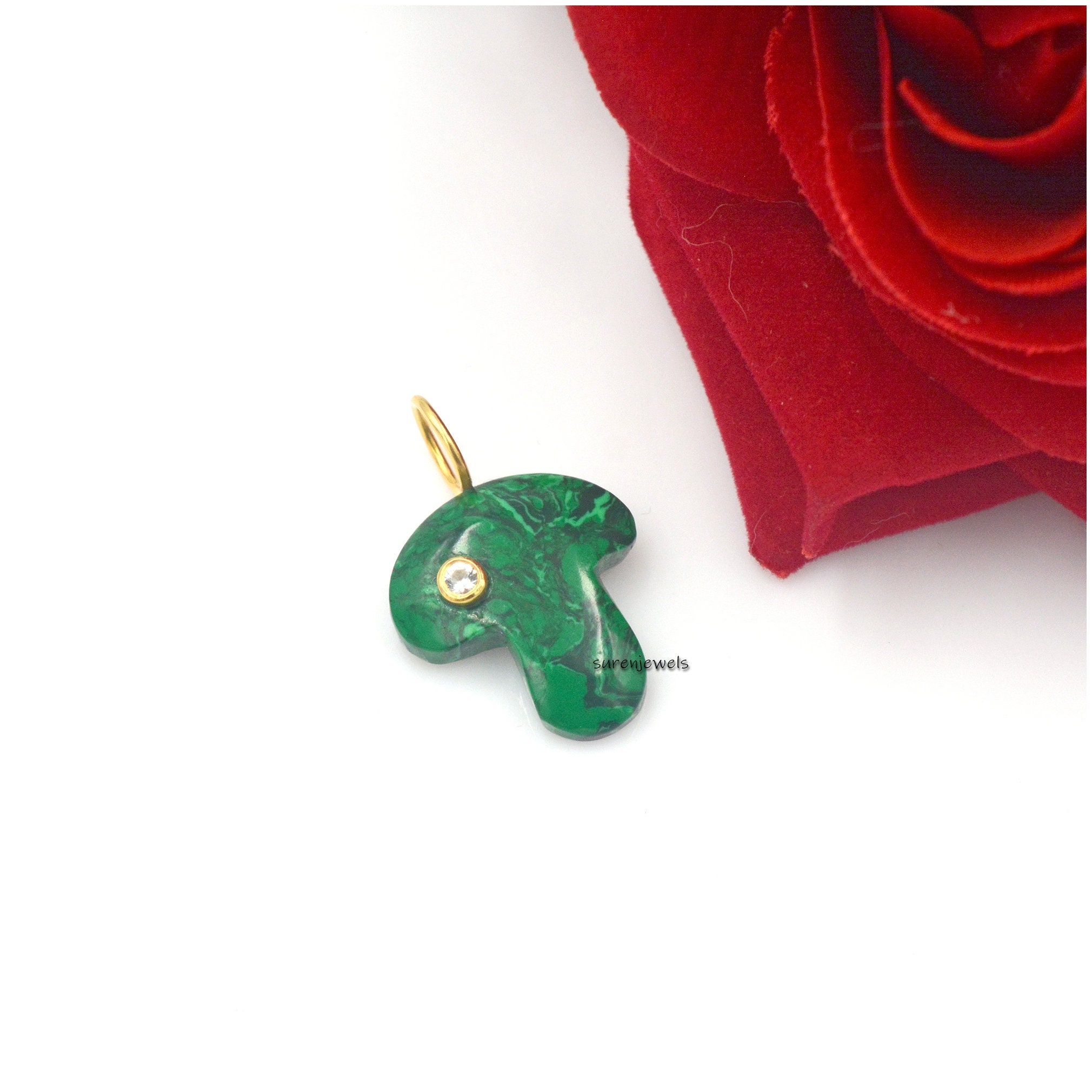 14k Gold Hand Carving Gemstone Mushroom Pendant - View 3 - Suren Jewels | SKU: SJP1188-SLNSRQMN
