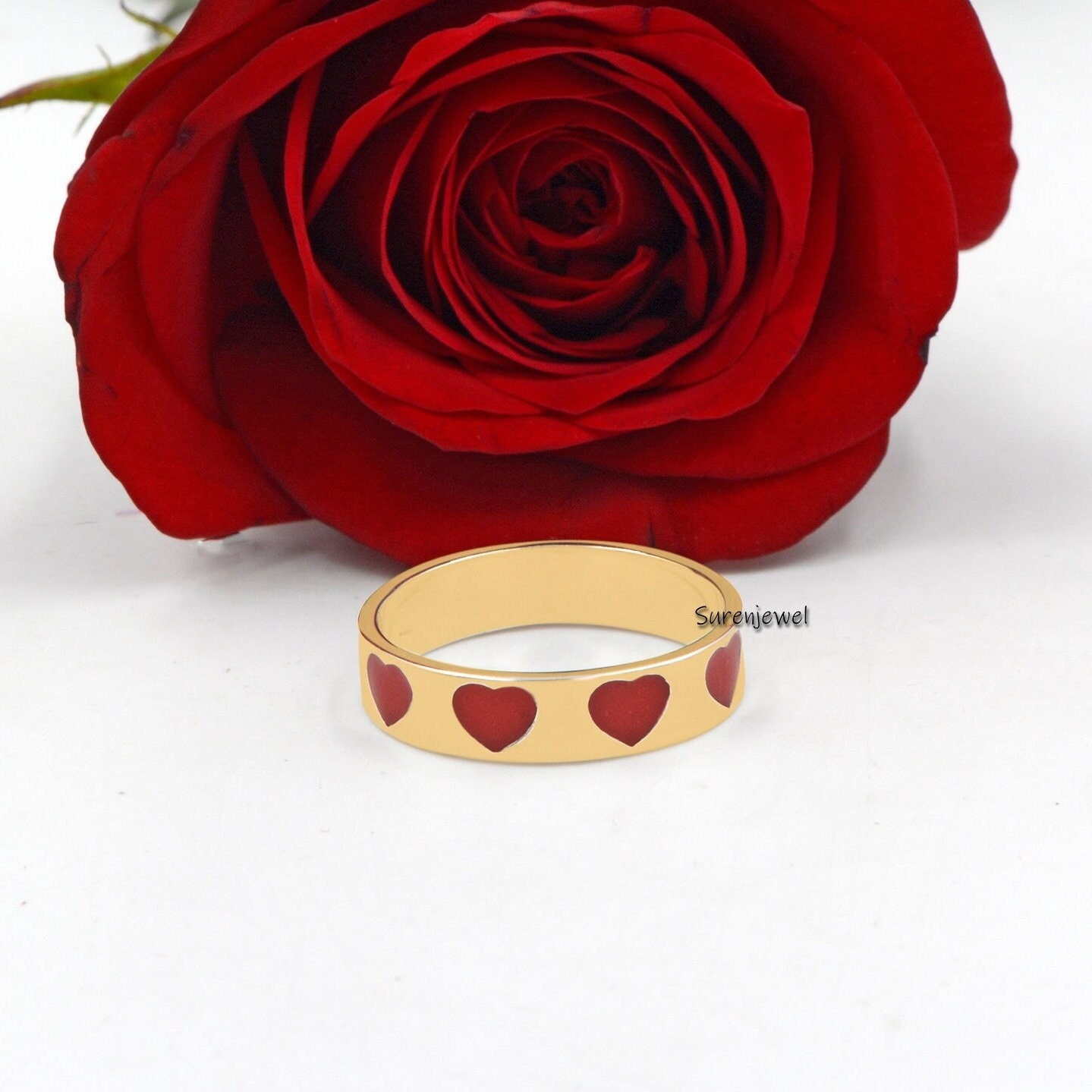 Designer Enamel Heart Ring - 925 Sterling Silver Band - Suren Jewels | SKU: SJR694-