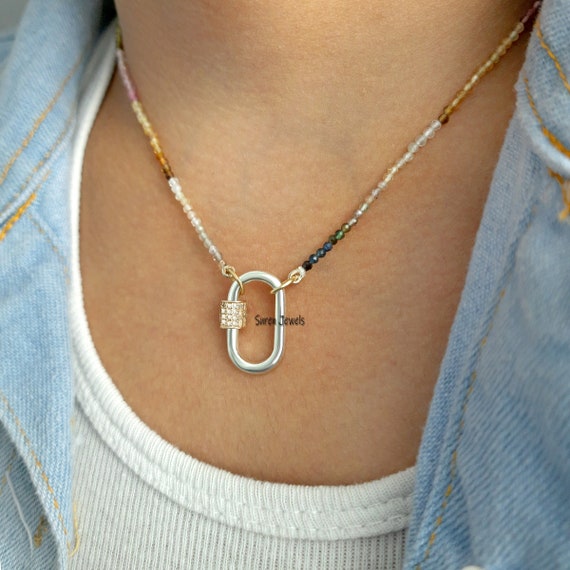 925 Silver Carabiner Beads Necklace Carabiner Connector Beads