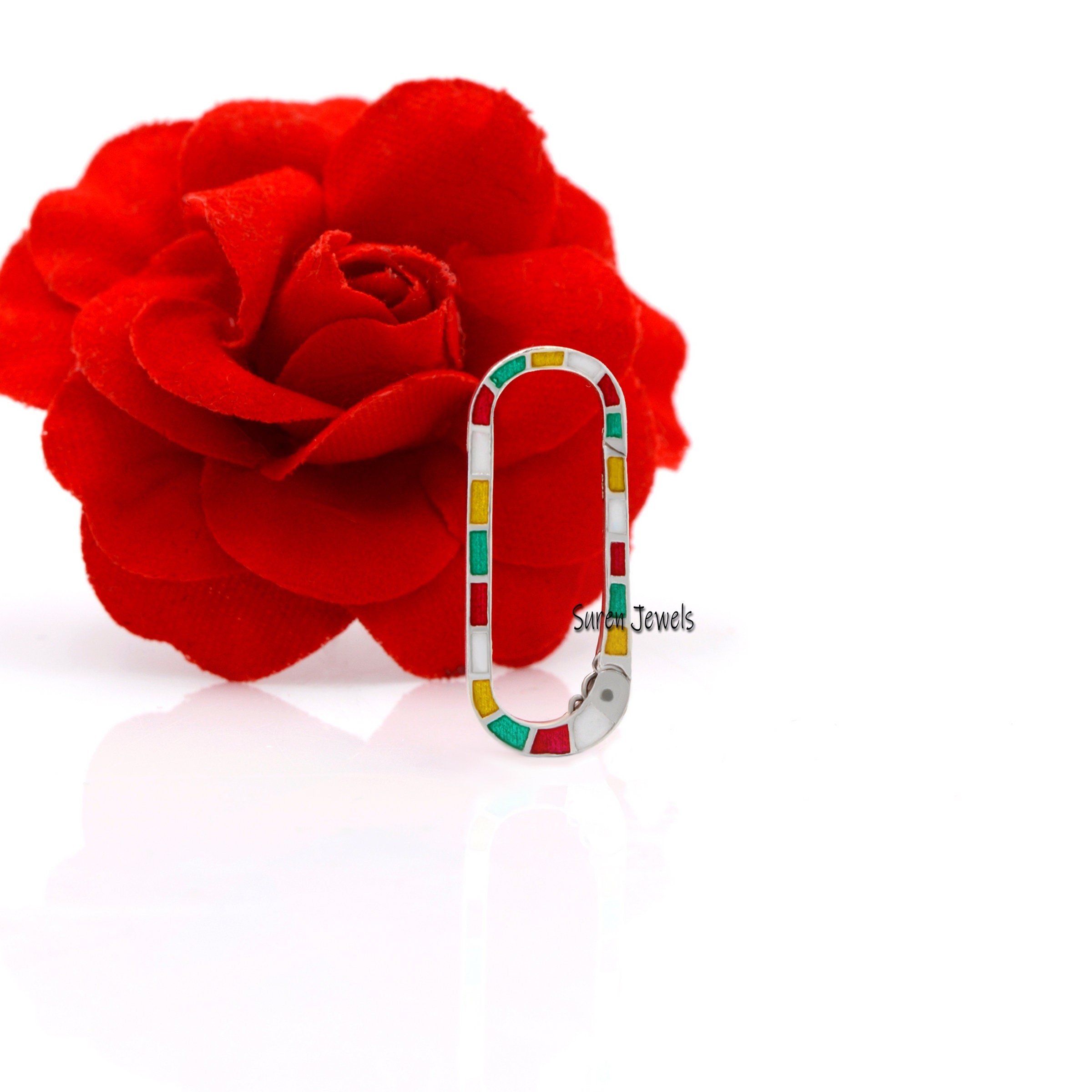 14K Solid Gold Enamel Enhancer Lock: Multi-Link Charm Holder - View 2 - Suren Jewels | SKU: SJP71-SLYGELMT