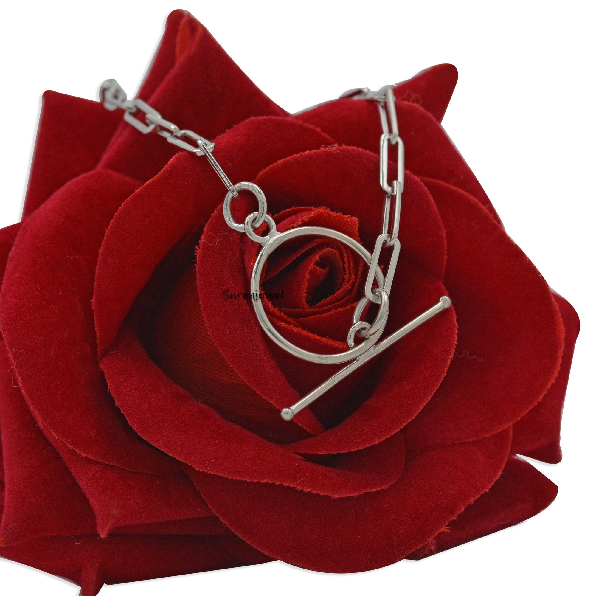 925 Sterling Silver Toggle Clasp Paperclip Link Chain - View 3 - Suren Jewels | SKU: SJN217-SLWG-16I-925