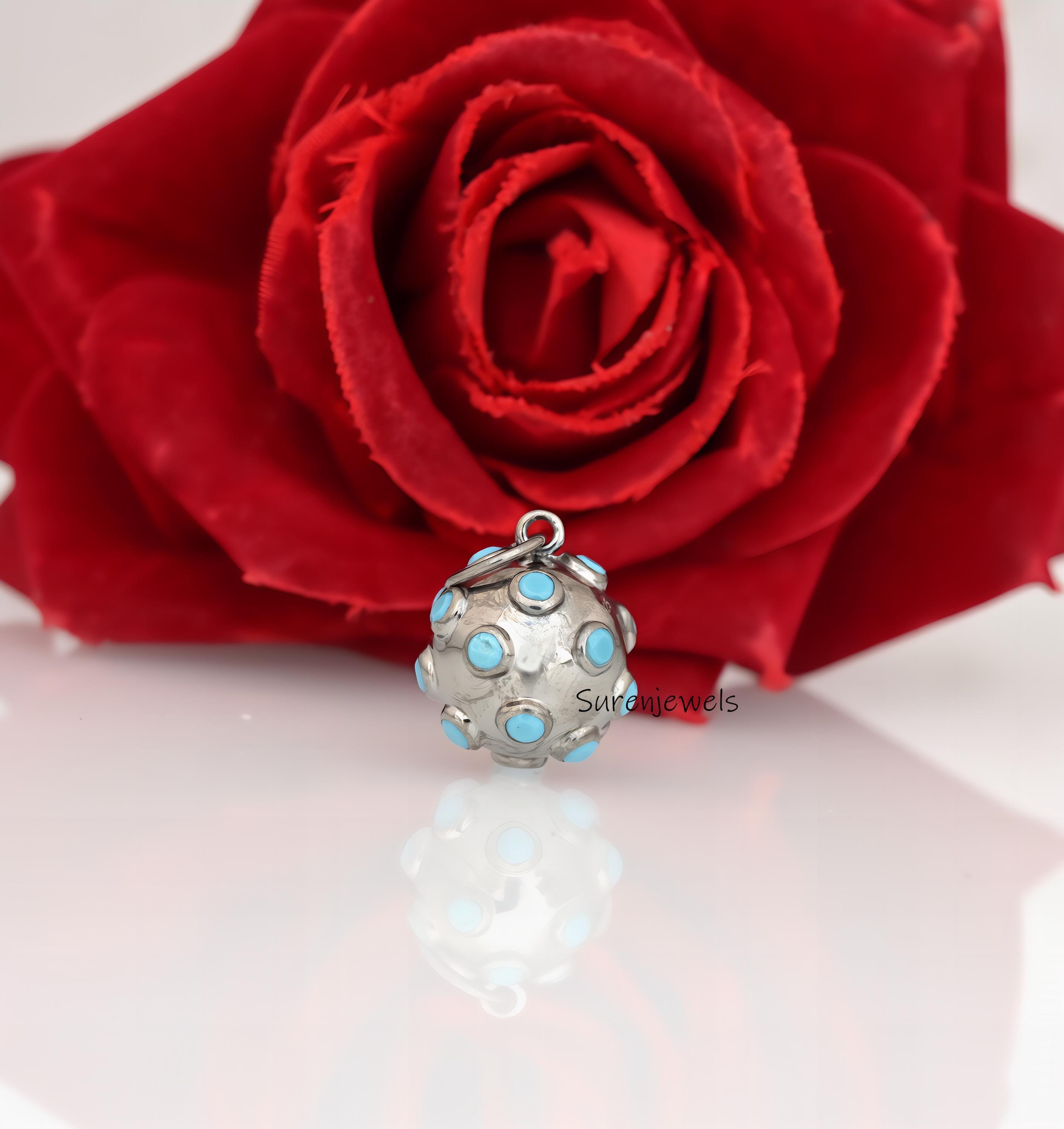 14k Gold Gemstone Ball Pendant: Diamond Star Design, Handmade - View 4 - Suren Jewels | SKU: SJP1488-SLNSMT-25M