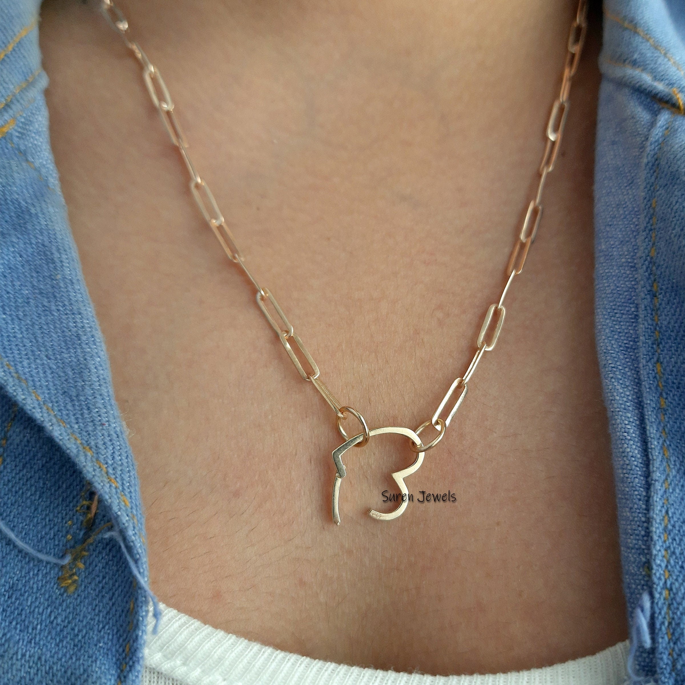 14K Gold Vermeil Heart Enhancer Lock: Charm Holder Clasp - Suren Jewels | SKU: SJP536-SLYG-N47-18I