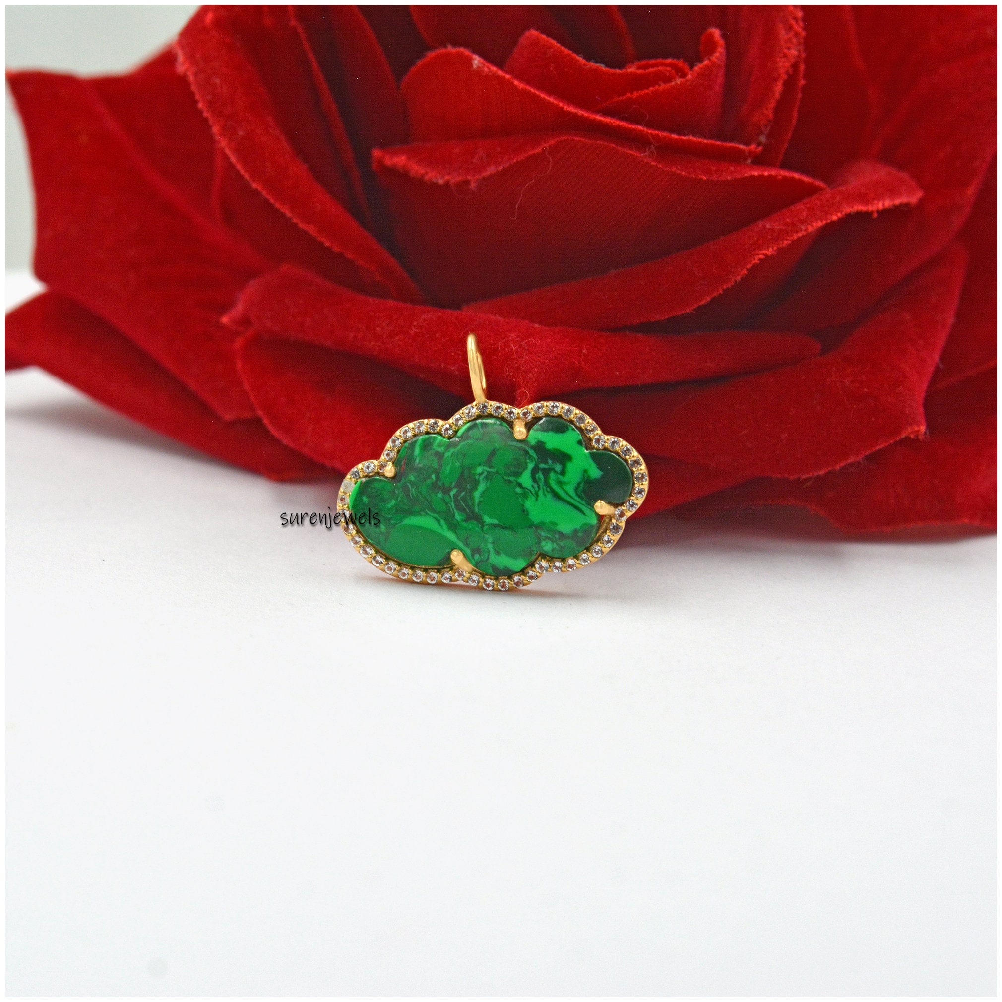 Handmade 14k Gold Gemstone Cloud Pendant: Designer Charm - View 6 - Suren Jewels | SKU: SJP1318-SLYGLBWT-22M