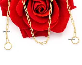 9k Gold Paper Clip Chain: Solid Oval Link Carabiner Necklace