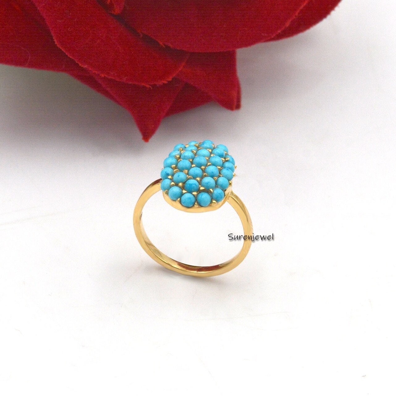 Handmade Arizona Turquoise Ring: Oval Gemstone Design - Suren Jewels | SKU: SJR901-SLYGTQ-US-7