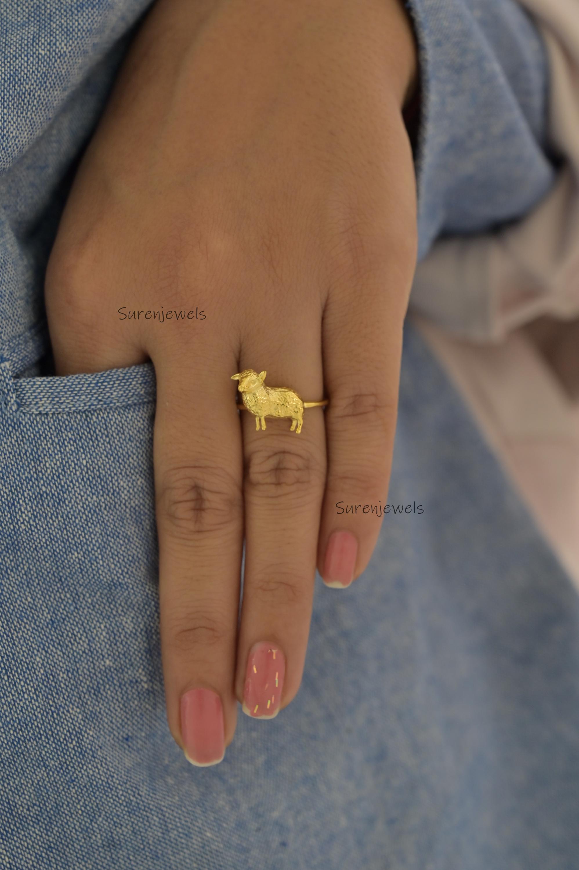14k Gold Sheep Ring: Dainty Animal Jewelry - View 4 - Suren Jewels | SKU: SJR2934-SLYG-US-6
