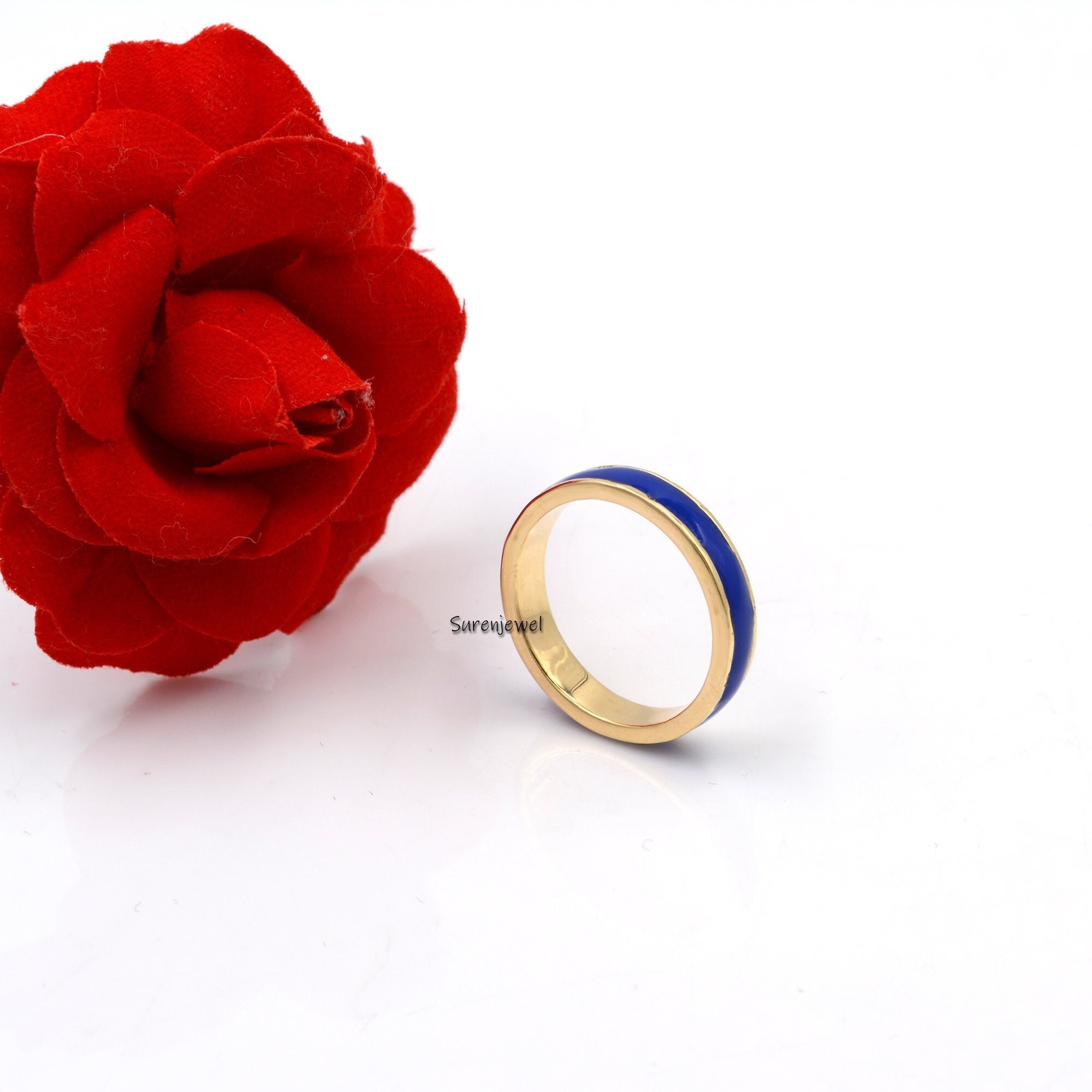 925 Silver Enamel Band Ring: Multi Color Stacking Ring - Suren Jewels | SKU: SJR306-SLYGELB