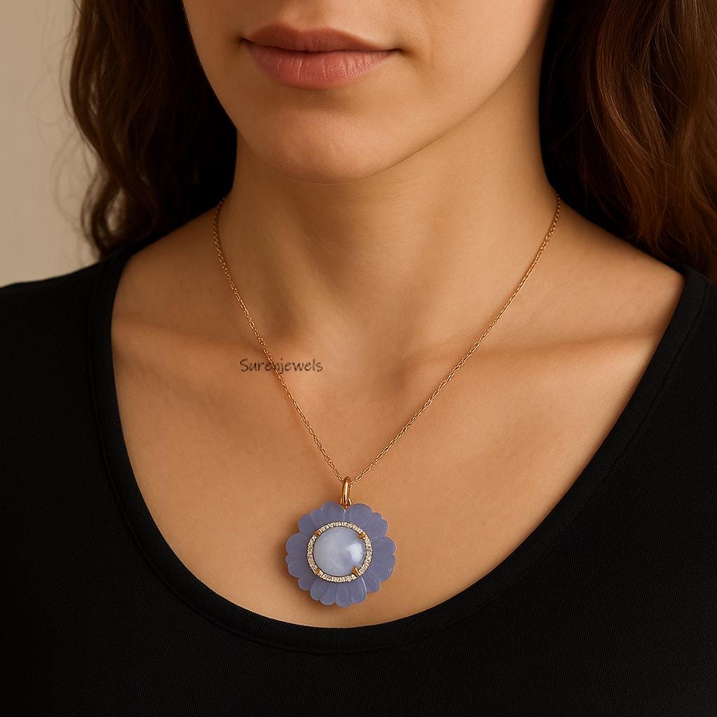 14K Gold Opal Flower Pendant: Carved Gemstone Blossom - View 5 - Suren Jewels | SKU: SJP4827-SLRGPOPEOPWCZ