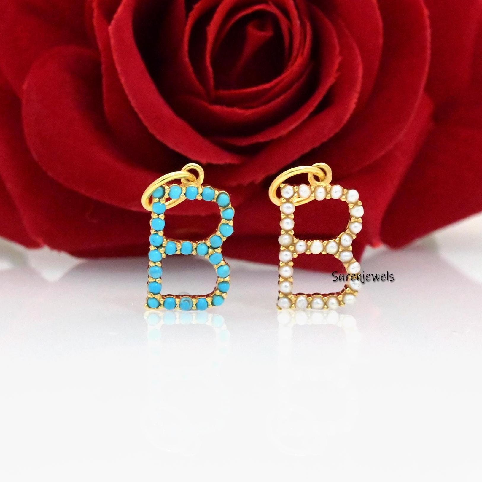 925 Silver Turquoise Letter Pendant: Custom Alphabet Charm - Suren Jewels | SKU: SJP87-SLNSTQ-N-N41-18I