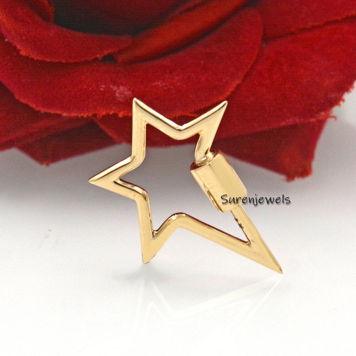 925 Silver Star Carabiner Lock: Handmade Jewelry Pendant (30x24 MM) - Suren Jewels | SKU: SJC20-SLYG