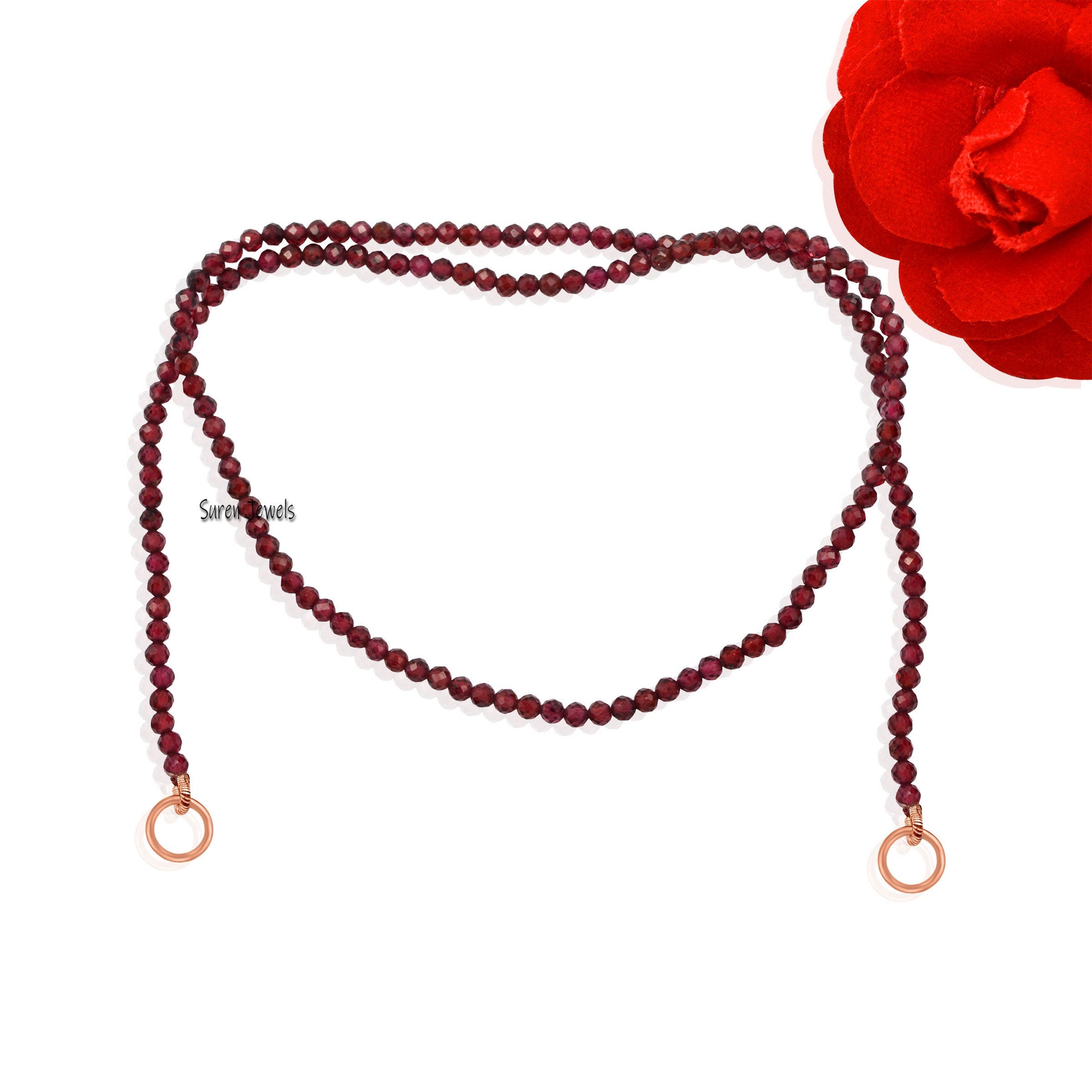 14k Gold Plated Gemstone Bead Necklace with Carabiner Clasp - View 4 - Suren Jewels | SKU: SJN219-